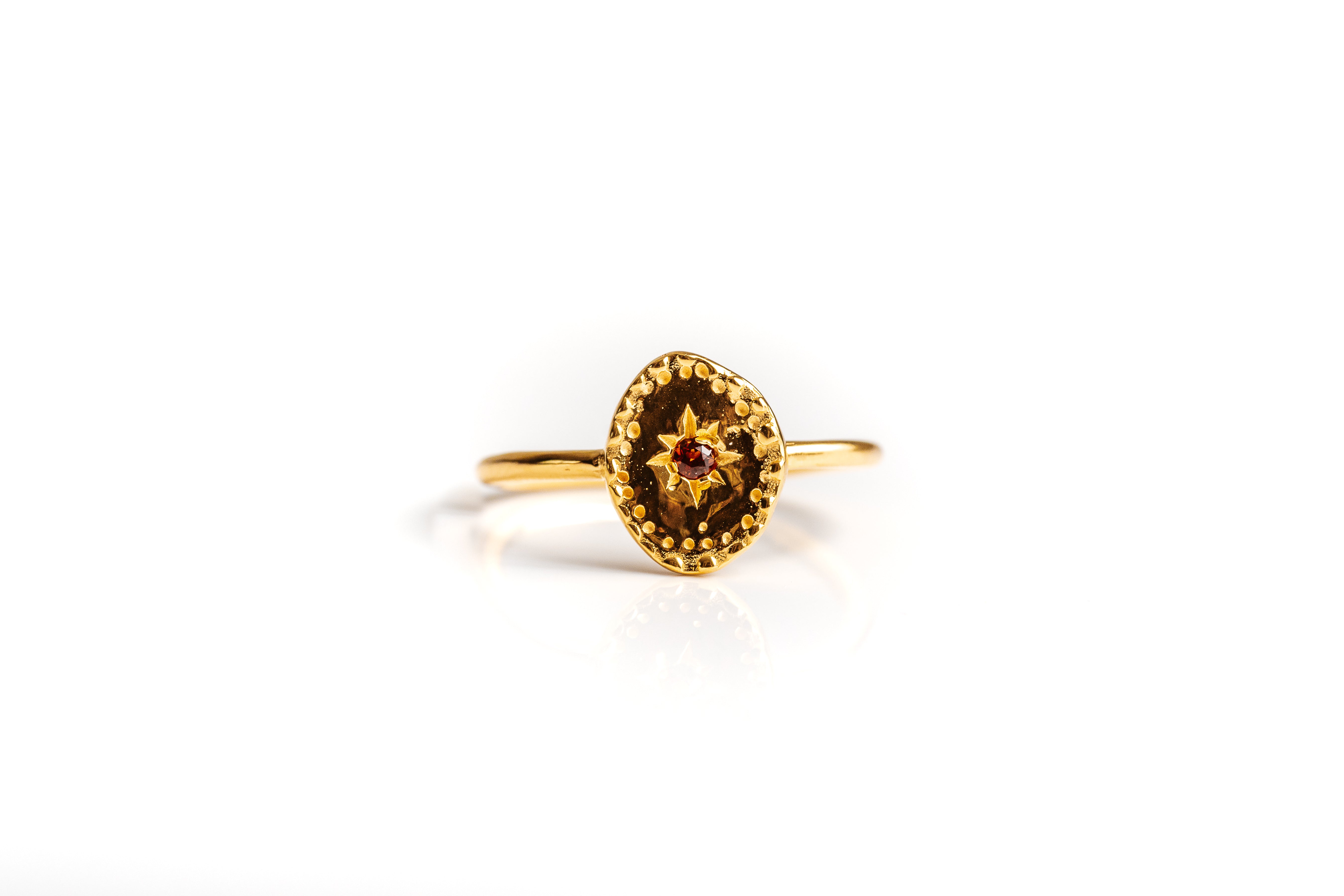 Gold Hammered Garnet Ring