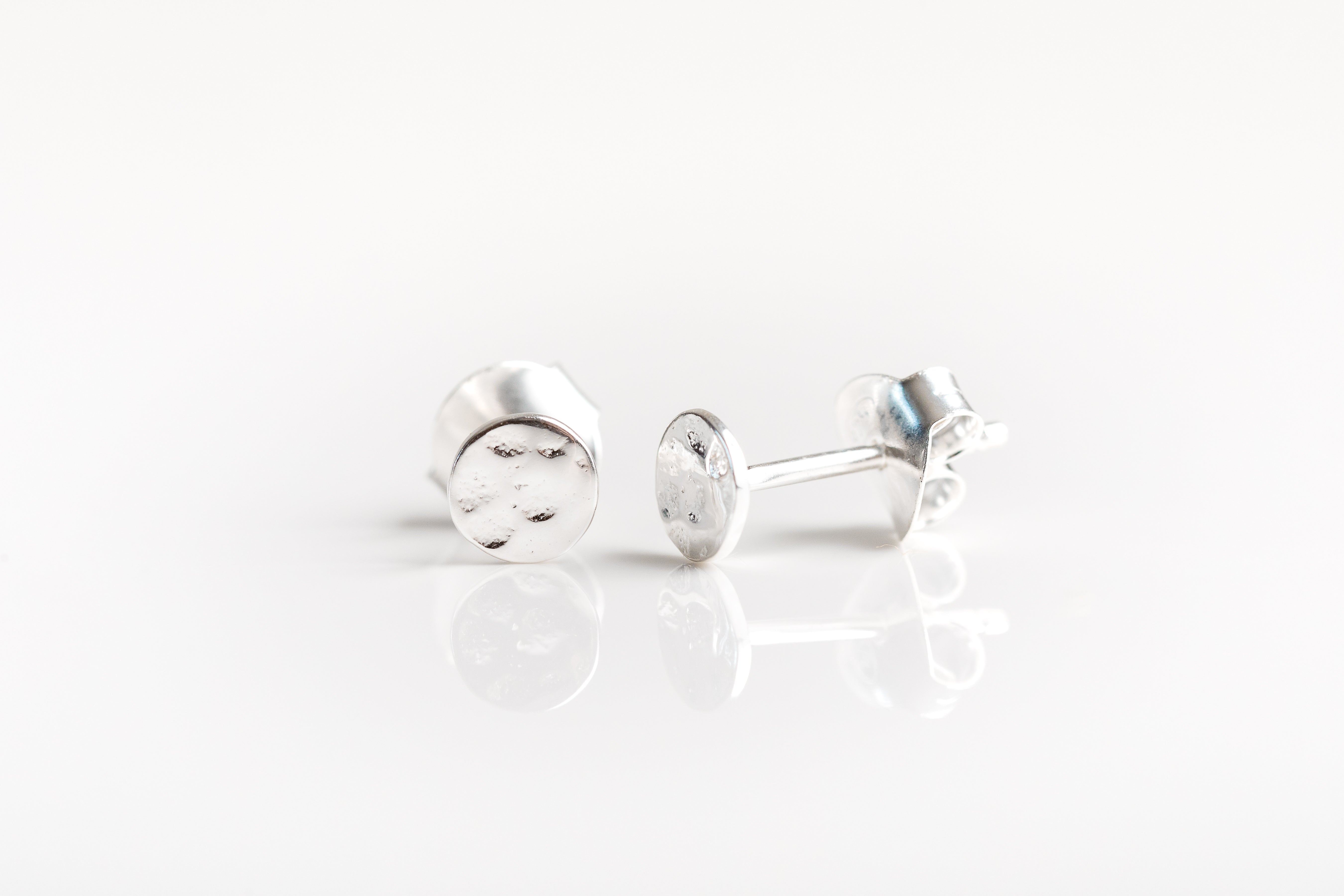 Silver Hammered Disc Stud Earrings