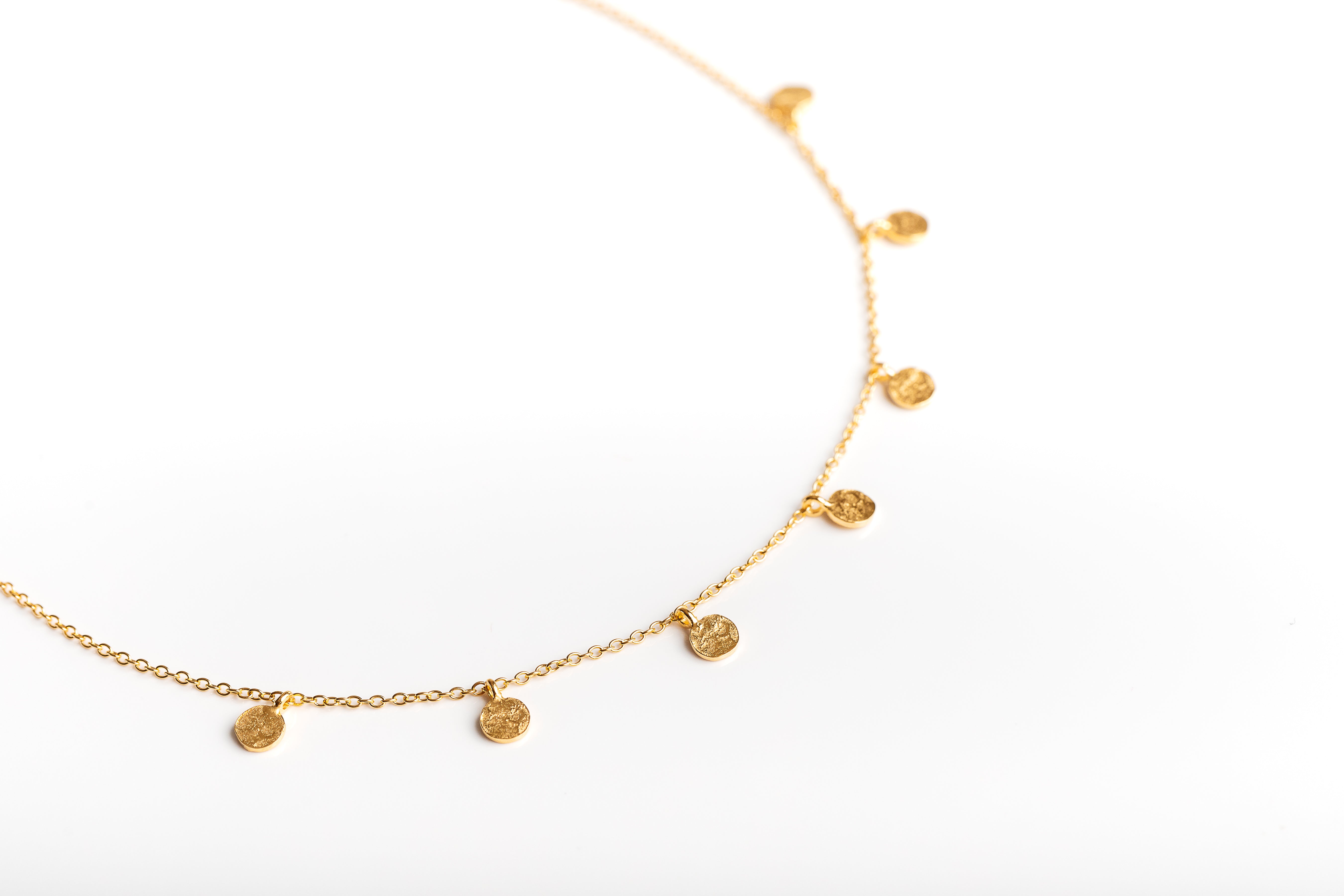 Gold Mini Hammered Disc Necklace