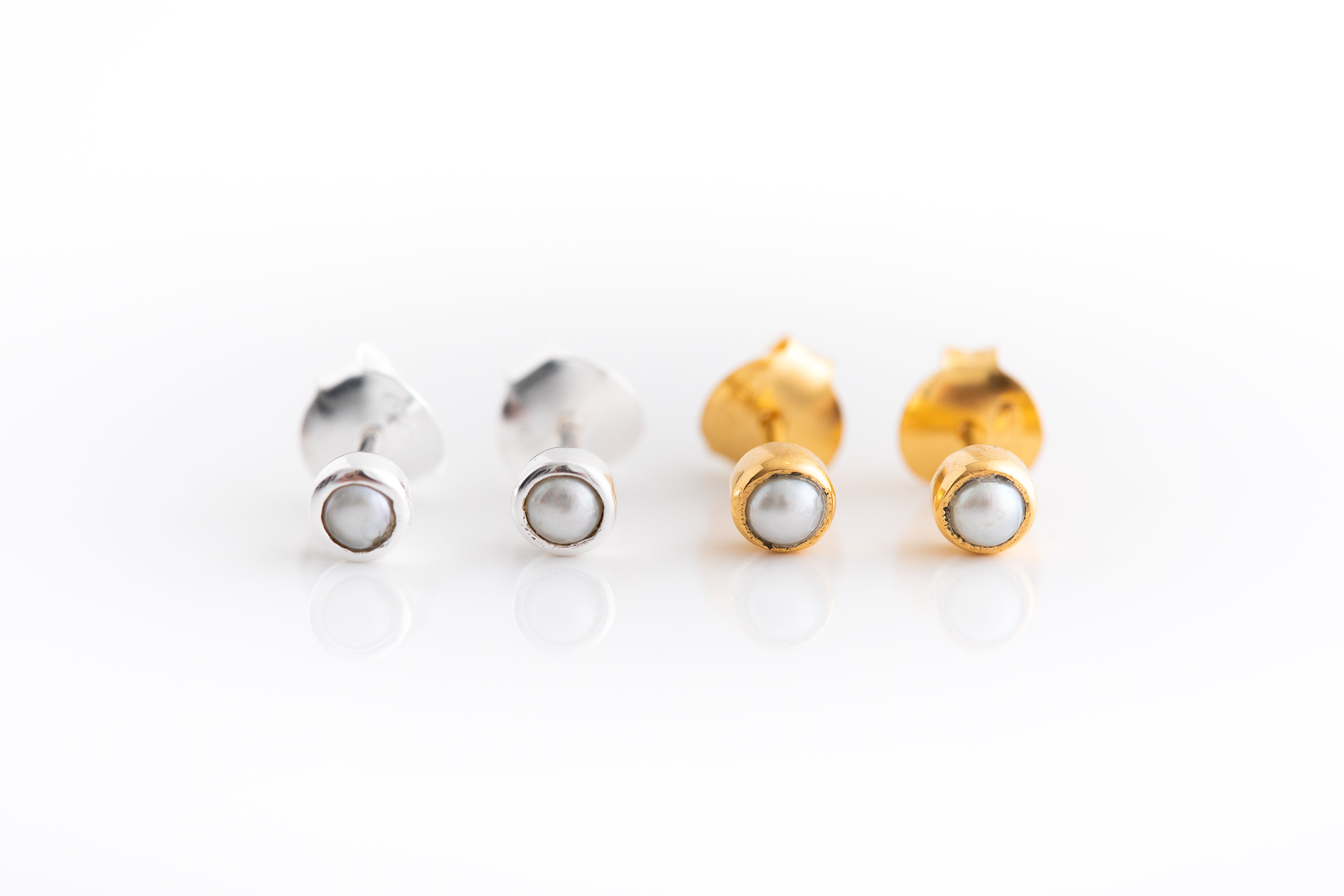 Silver Tiny Pearl Stud Earrings