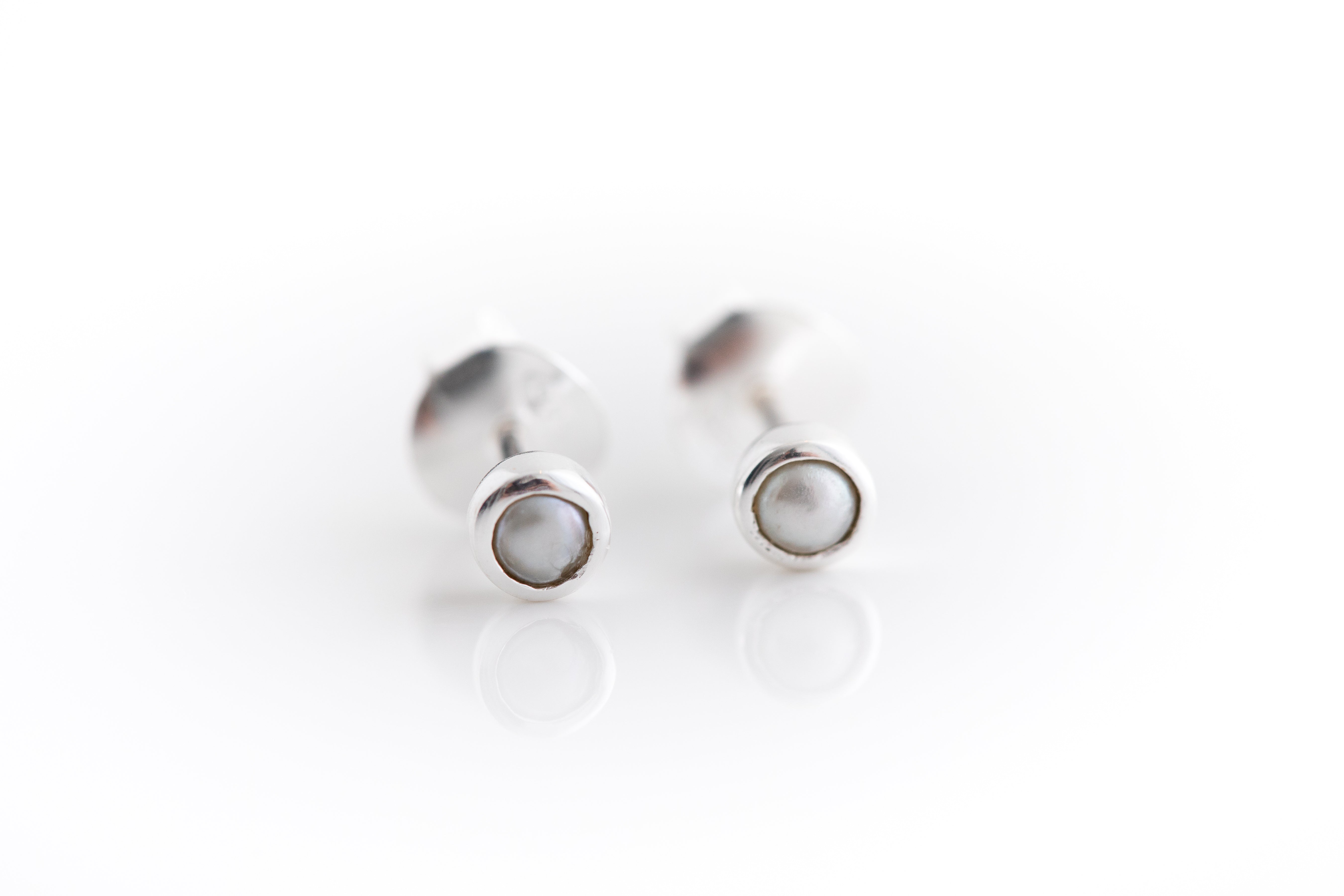 Silver Tiny Pearl Stud Earrings