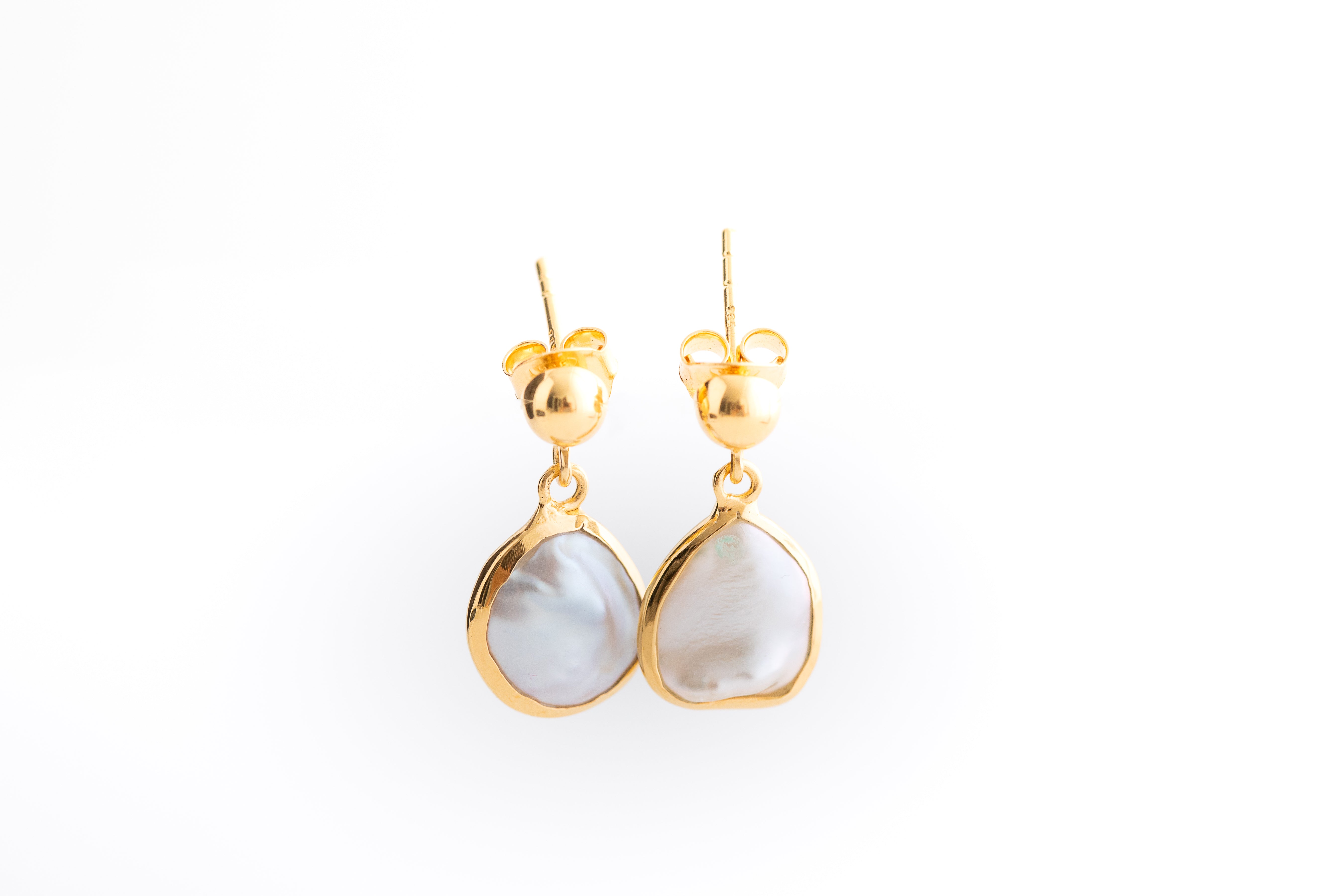 Pearl Drop Earrings in a Gold Setting