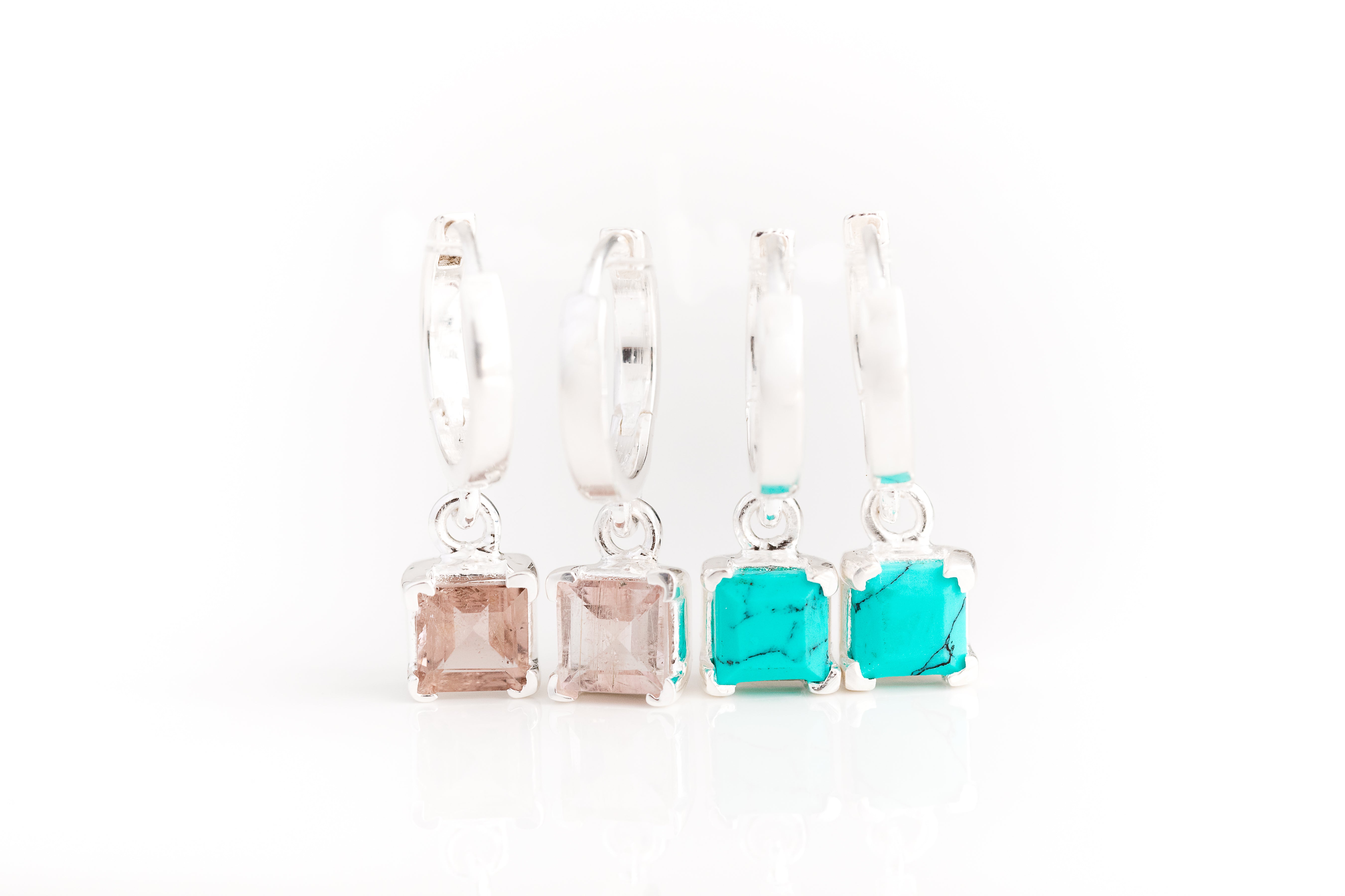 Silver Gemstone Huggie Earrings