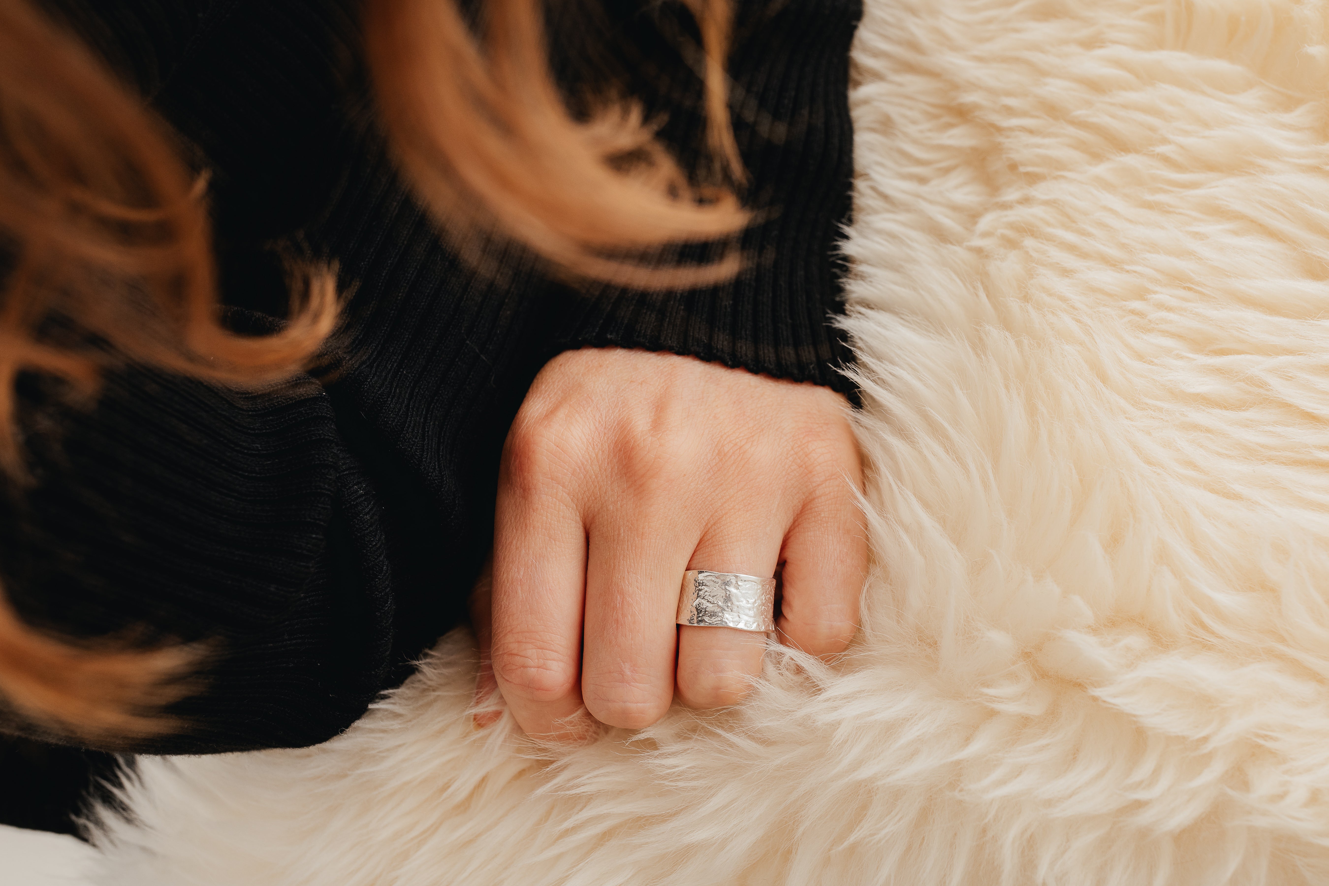 Wide Hammered Band Ring