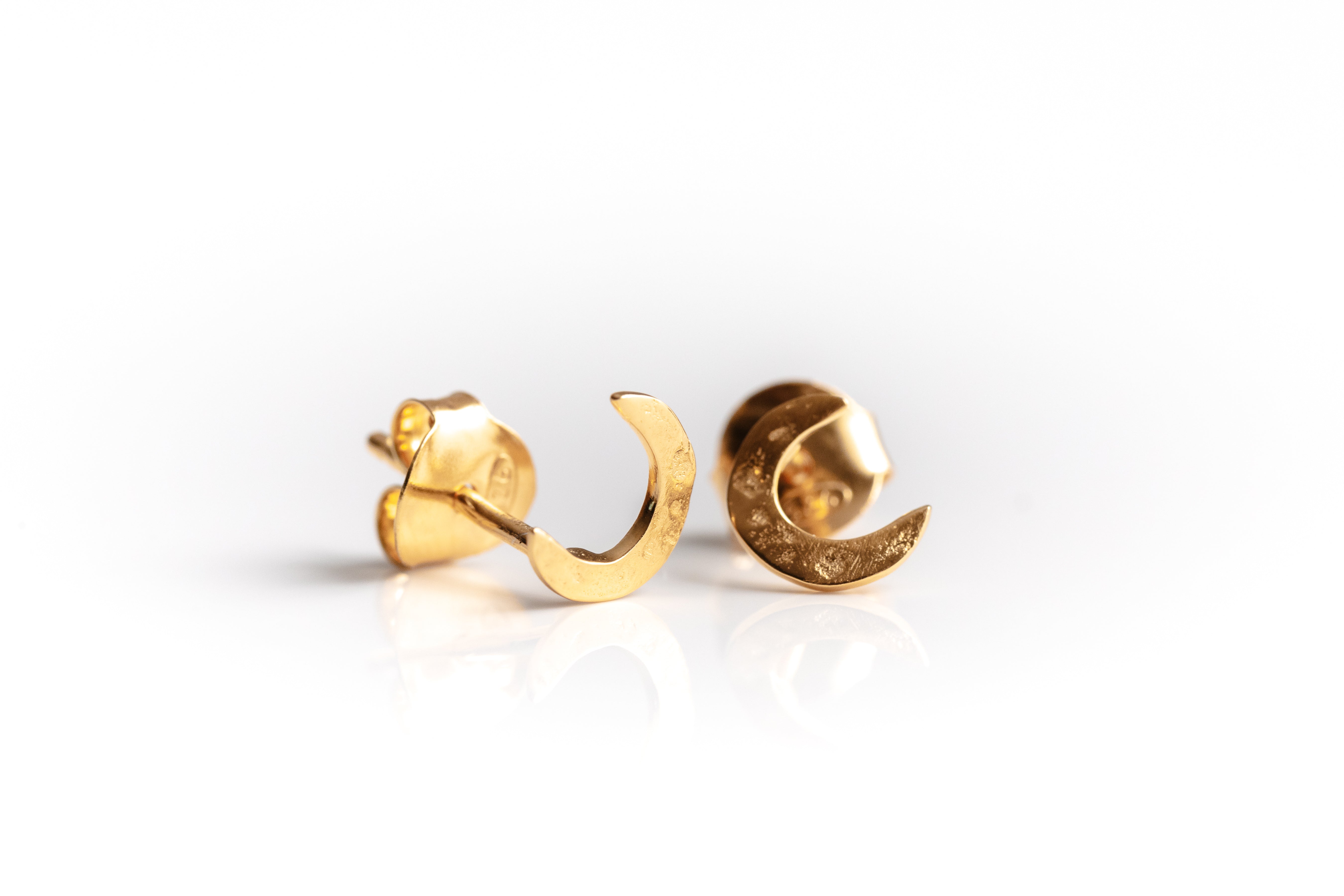 Gold Hammered Moon Stud Earrings