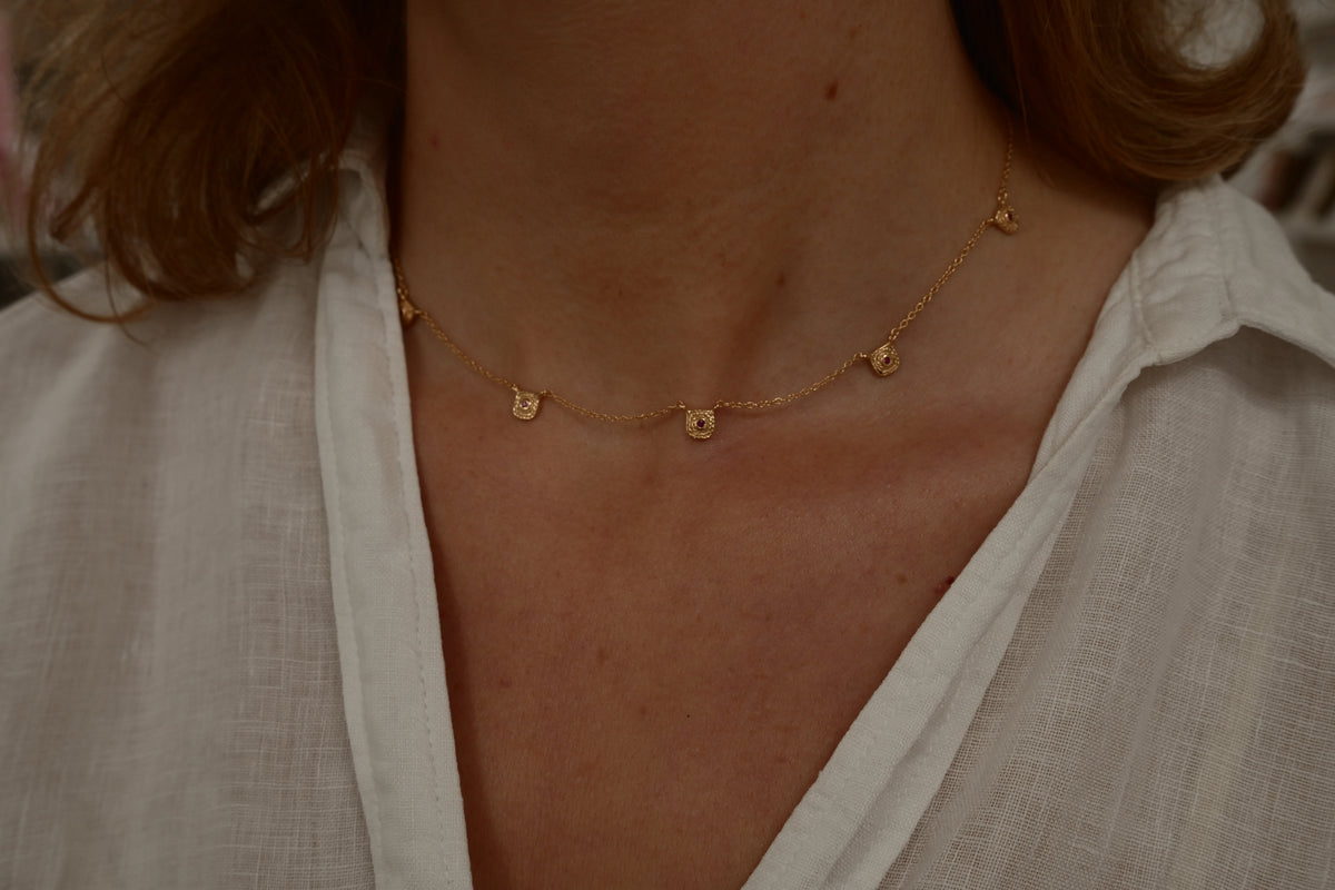 Gold Ruby Charm Necklace