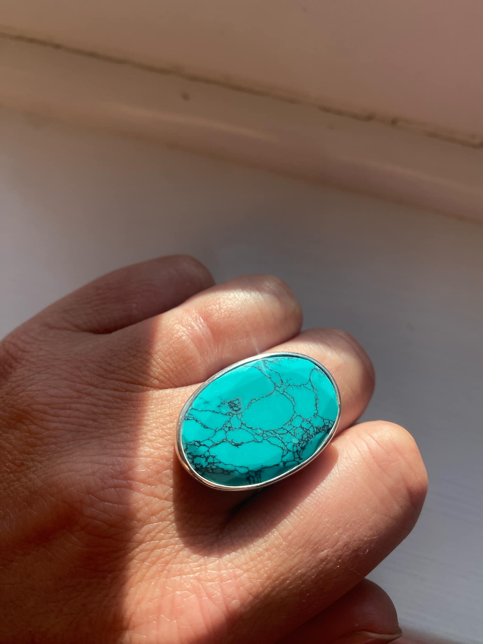 Large Silver Turquoise Ring