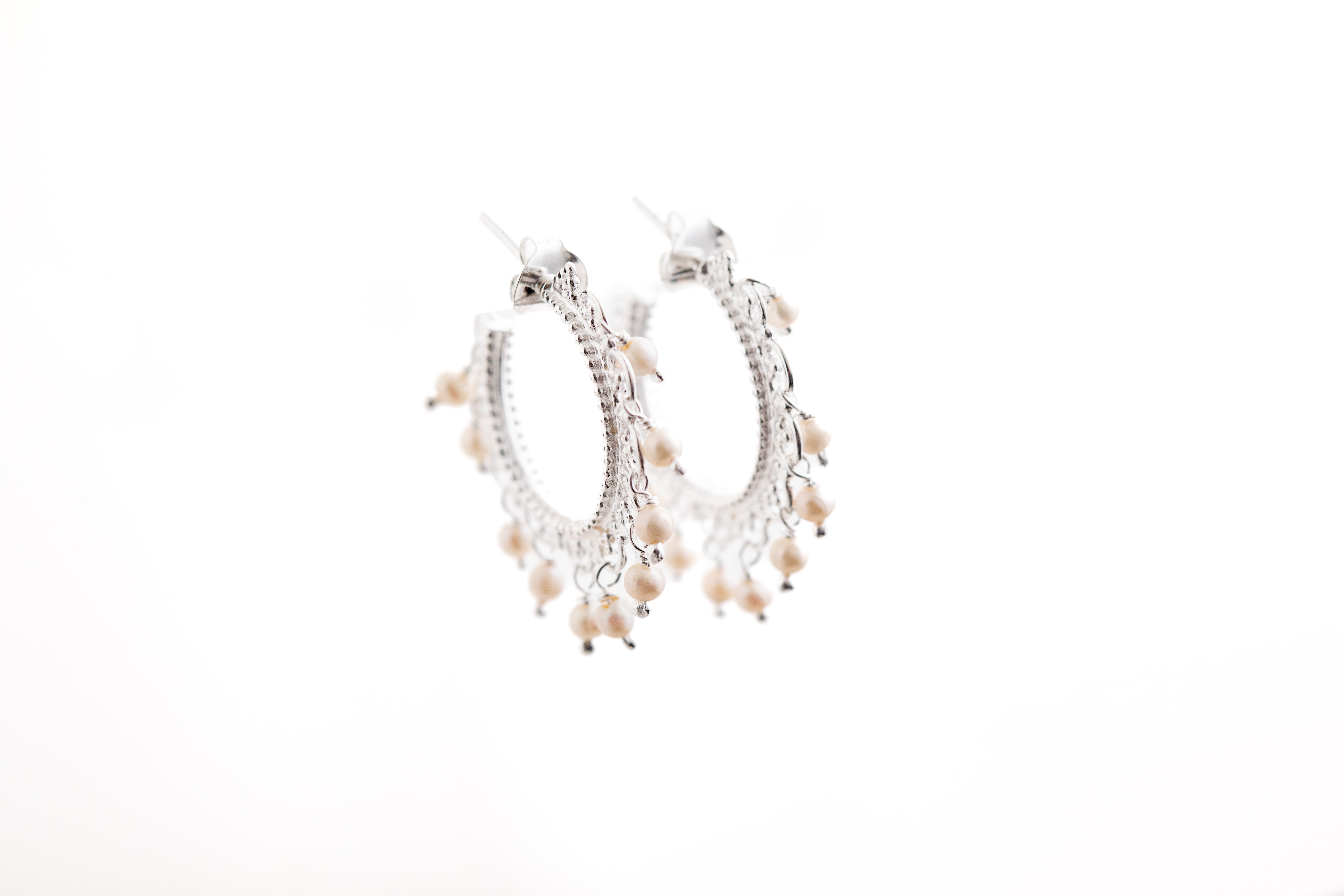 Intricate Pearl Hoop Earrings