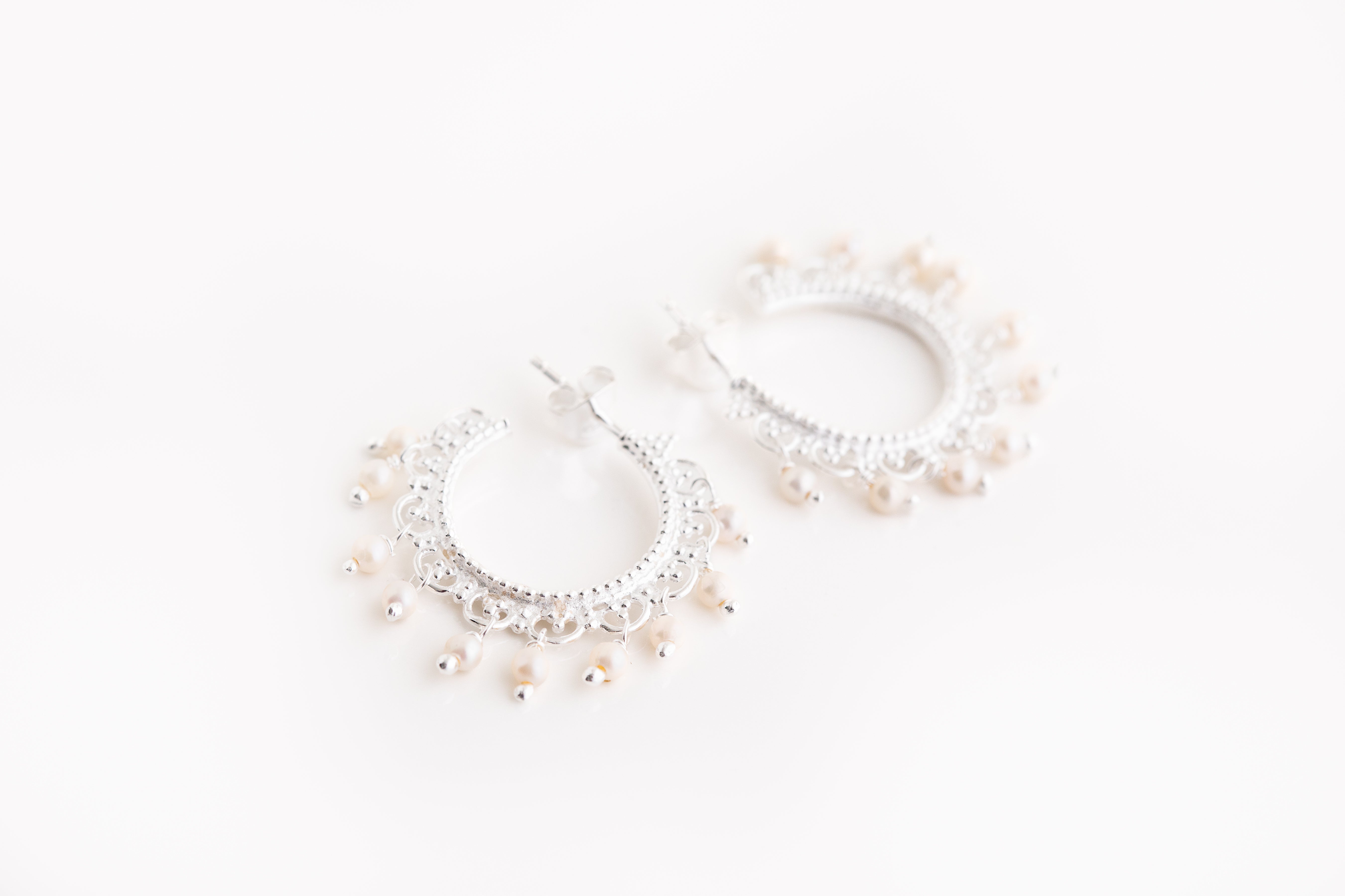 Intricate Pearl Hoop Earrings