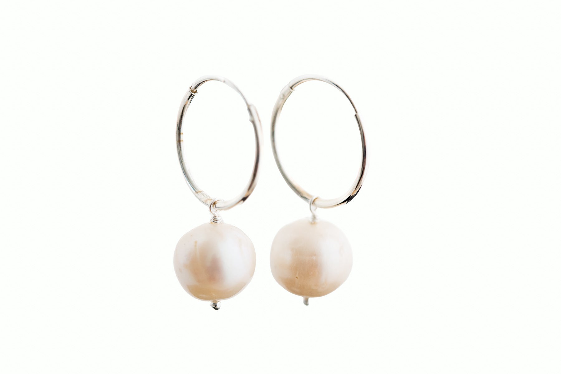 Silver Pearl Huggie Earrings