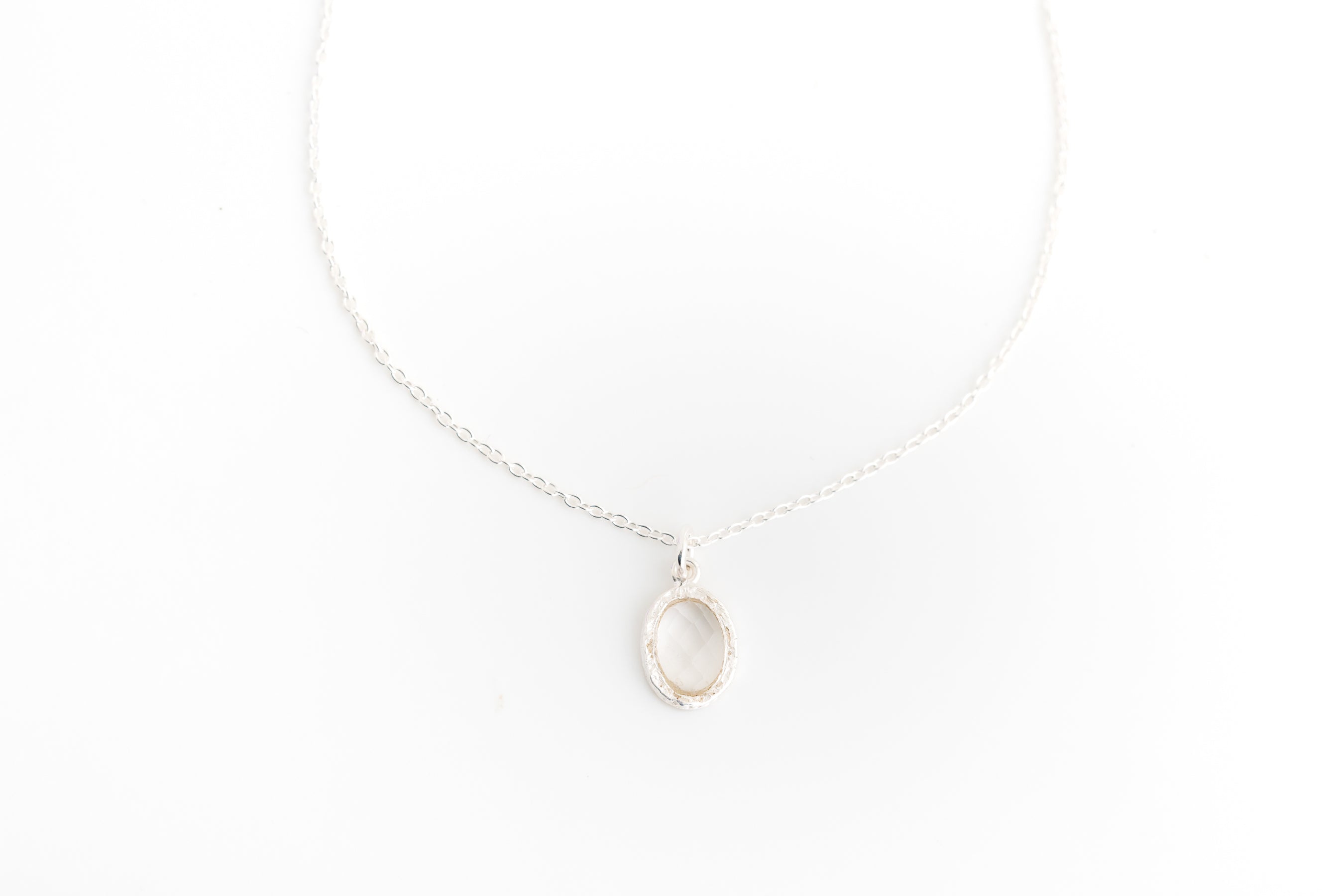Silver Oval Crystal Necklace