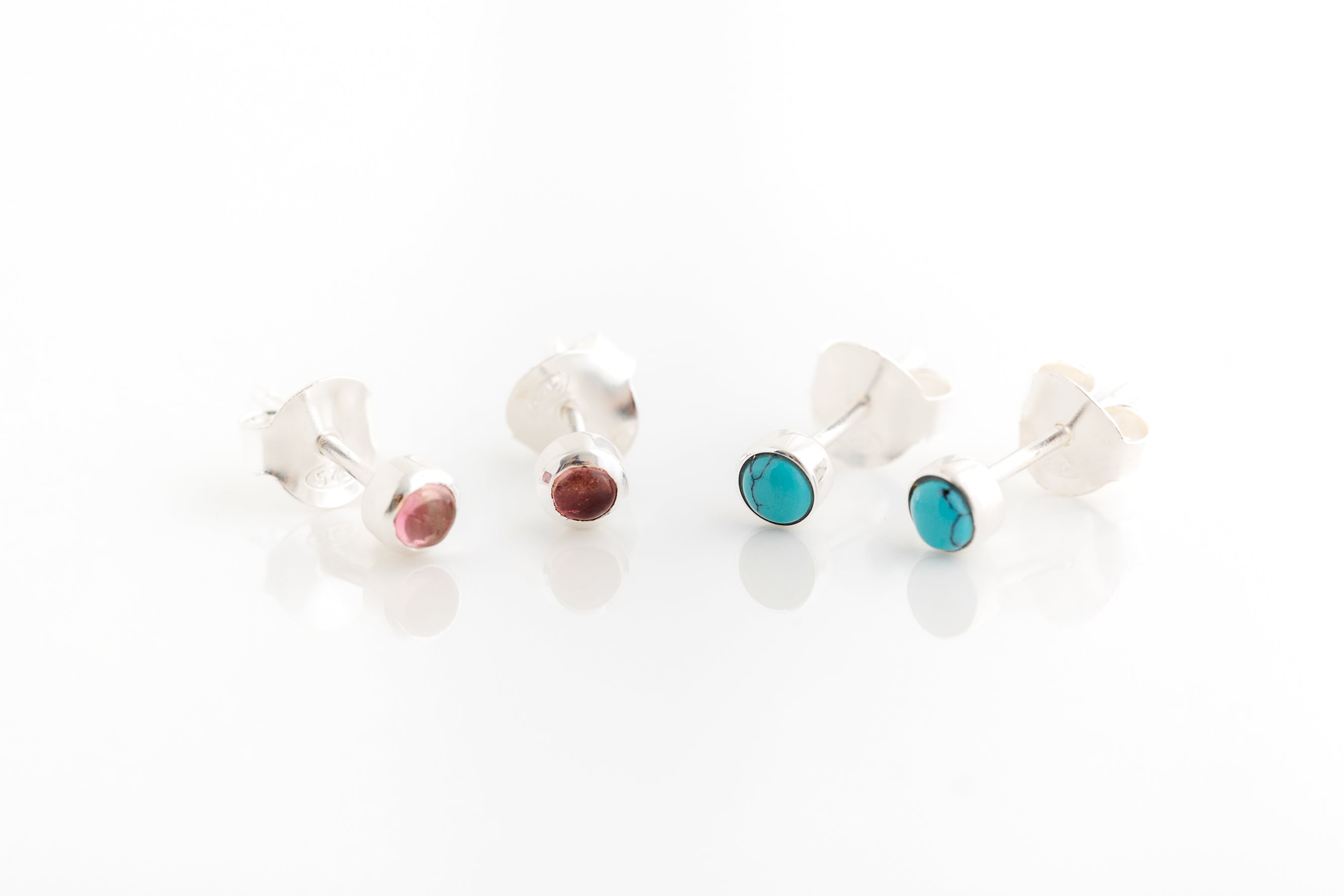 Silver Tiny Gemstone Stud Earrings