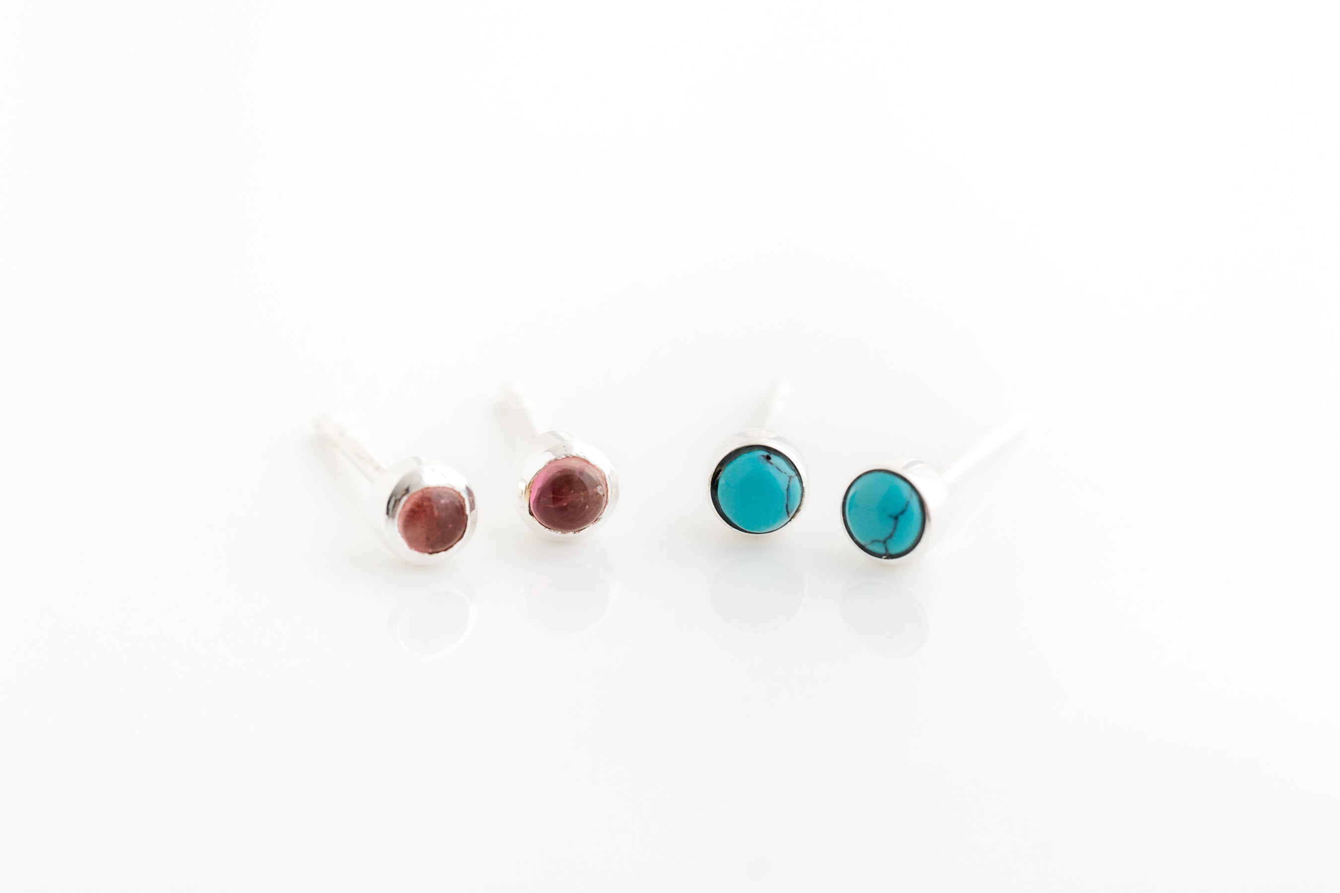 Silver Tiny Gemstone Stud Earrings