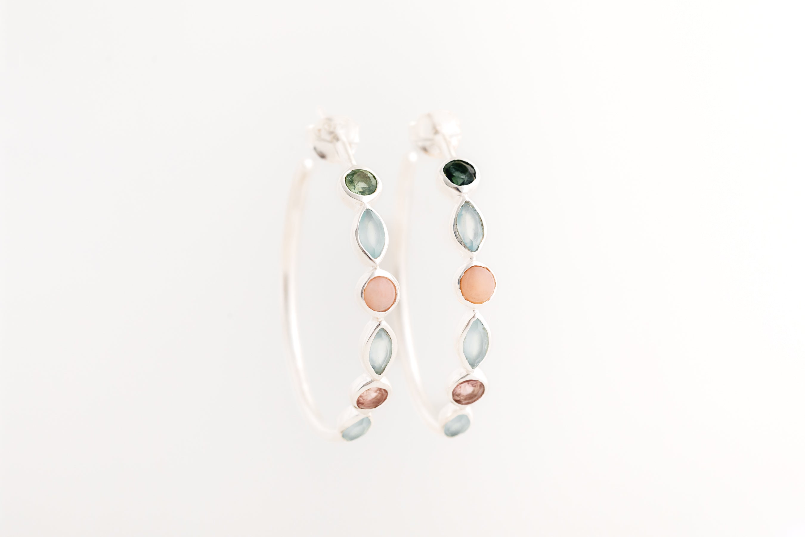 Silver Gemstone Hoop Earrings