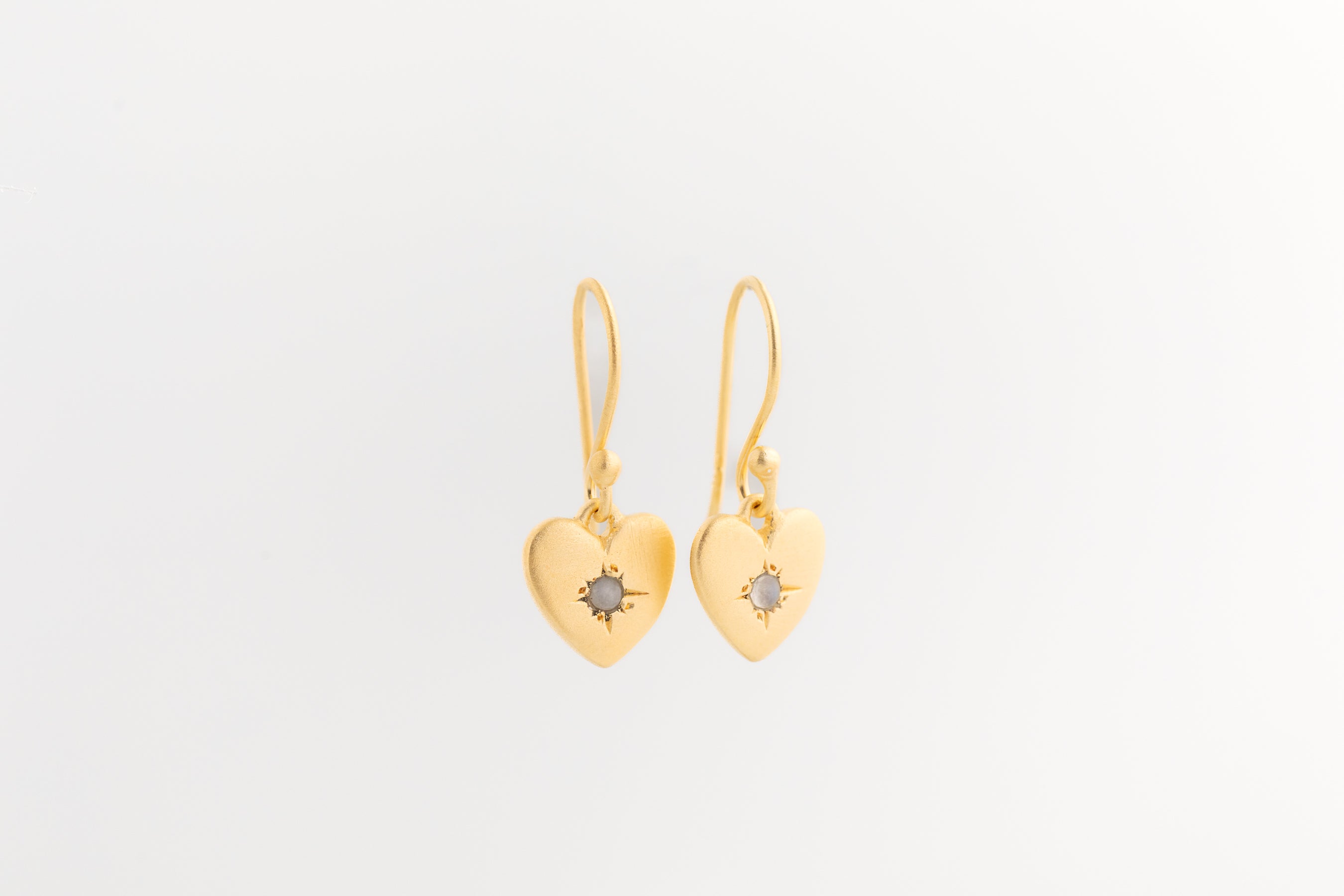 Gold Moonstone Heart Earrings