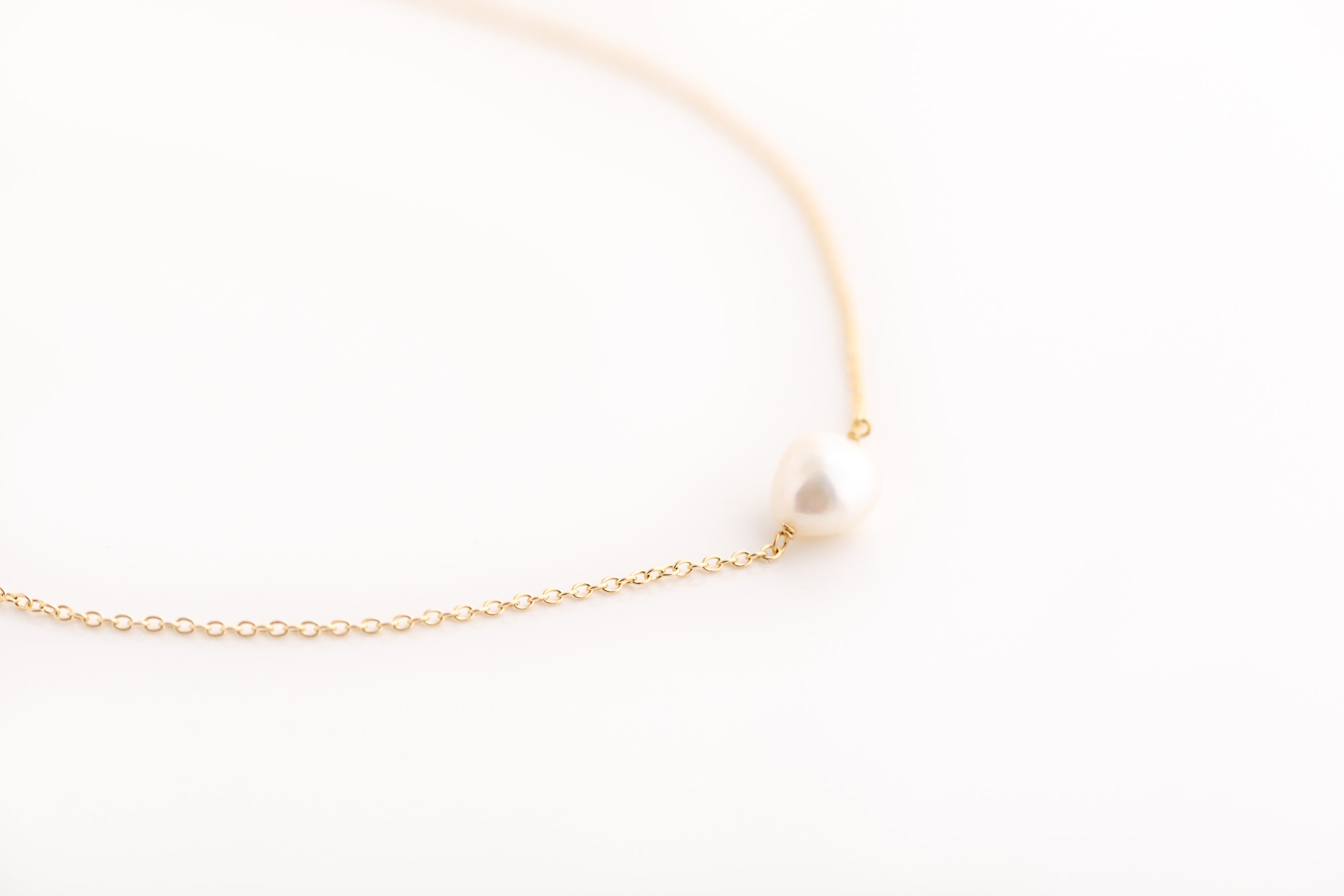 Gold Pearl on Chain Necklace