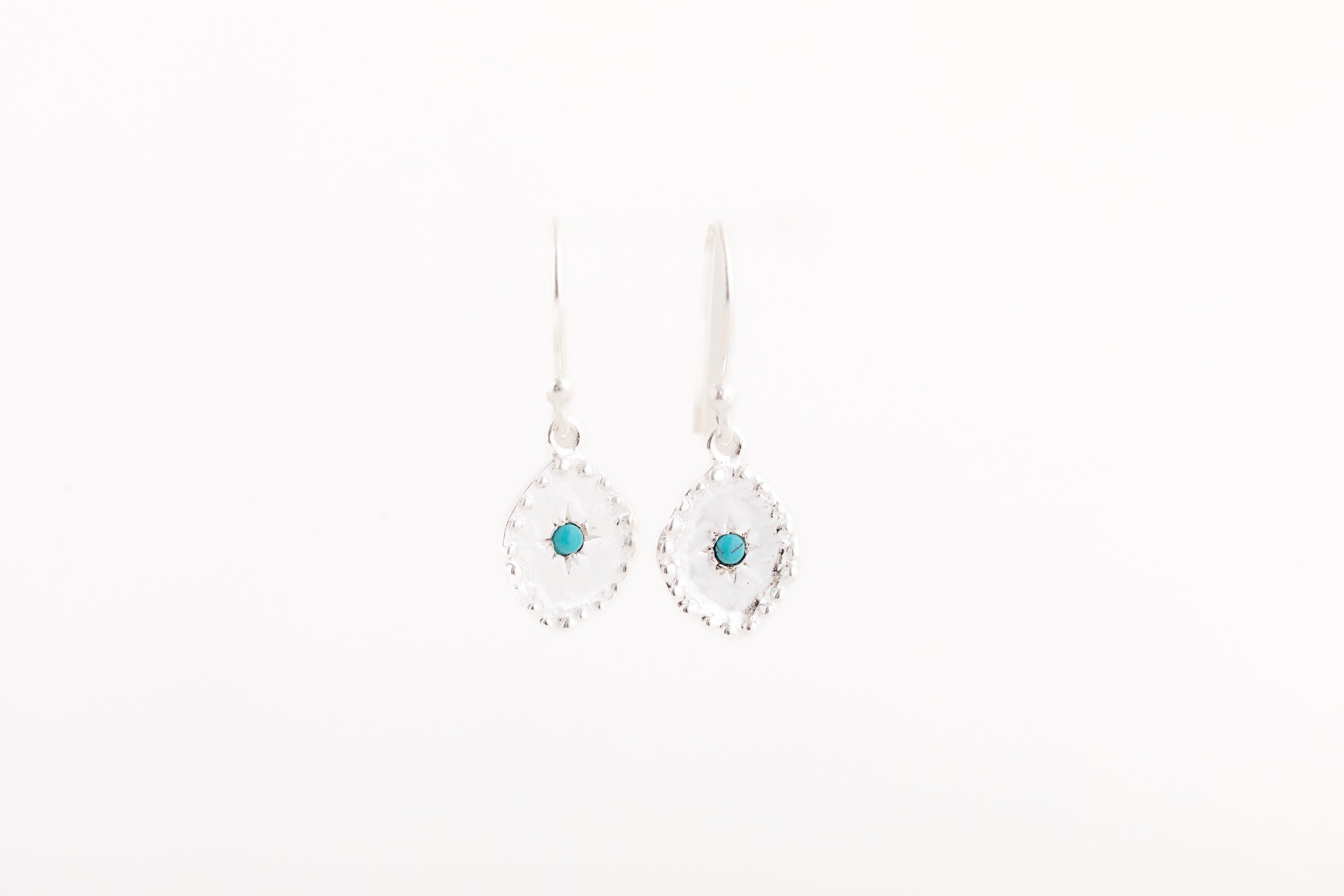 Silver Hammered Turquoise Earrings