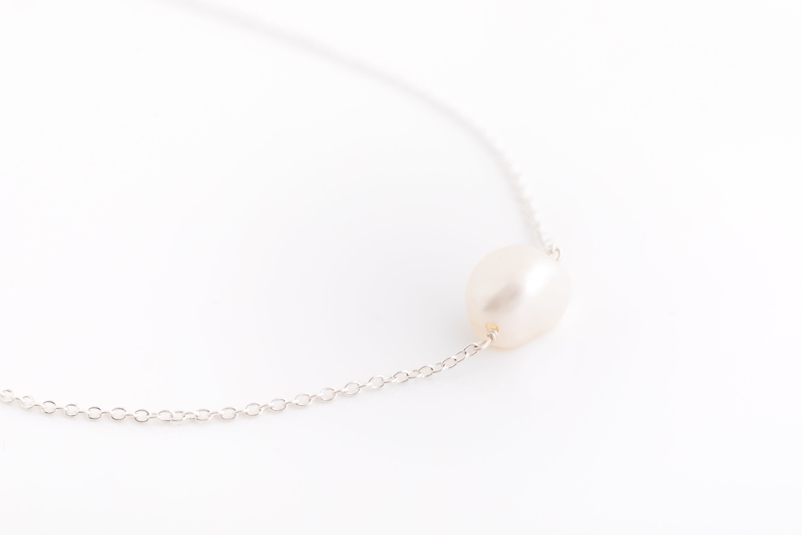Silver Pearl on Chain Necklace