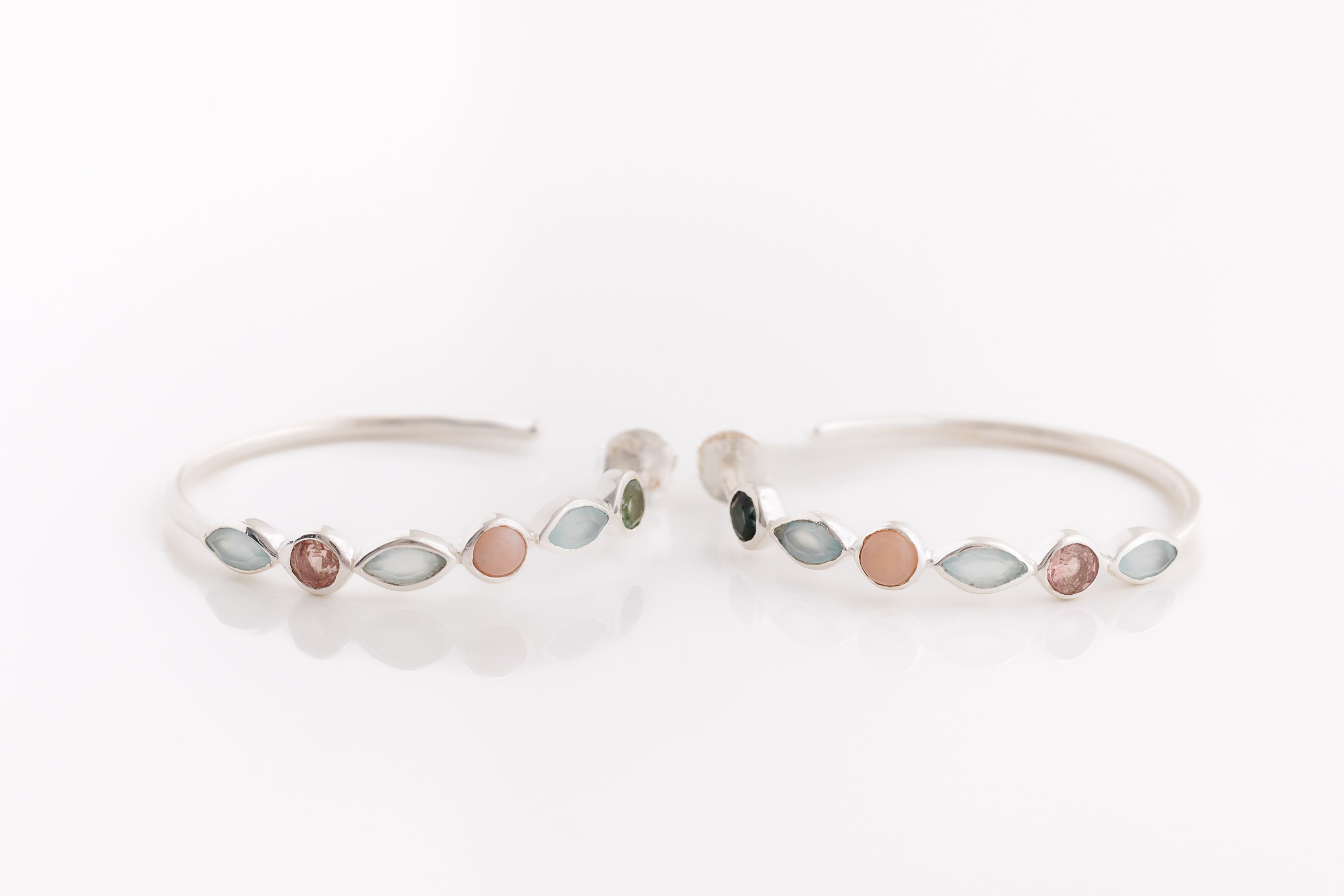 Silver Gemstone Hoop Earrings