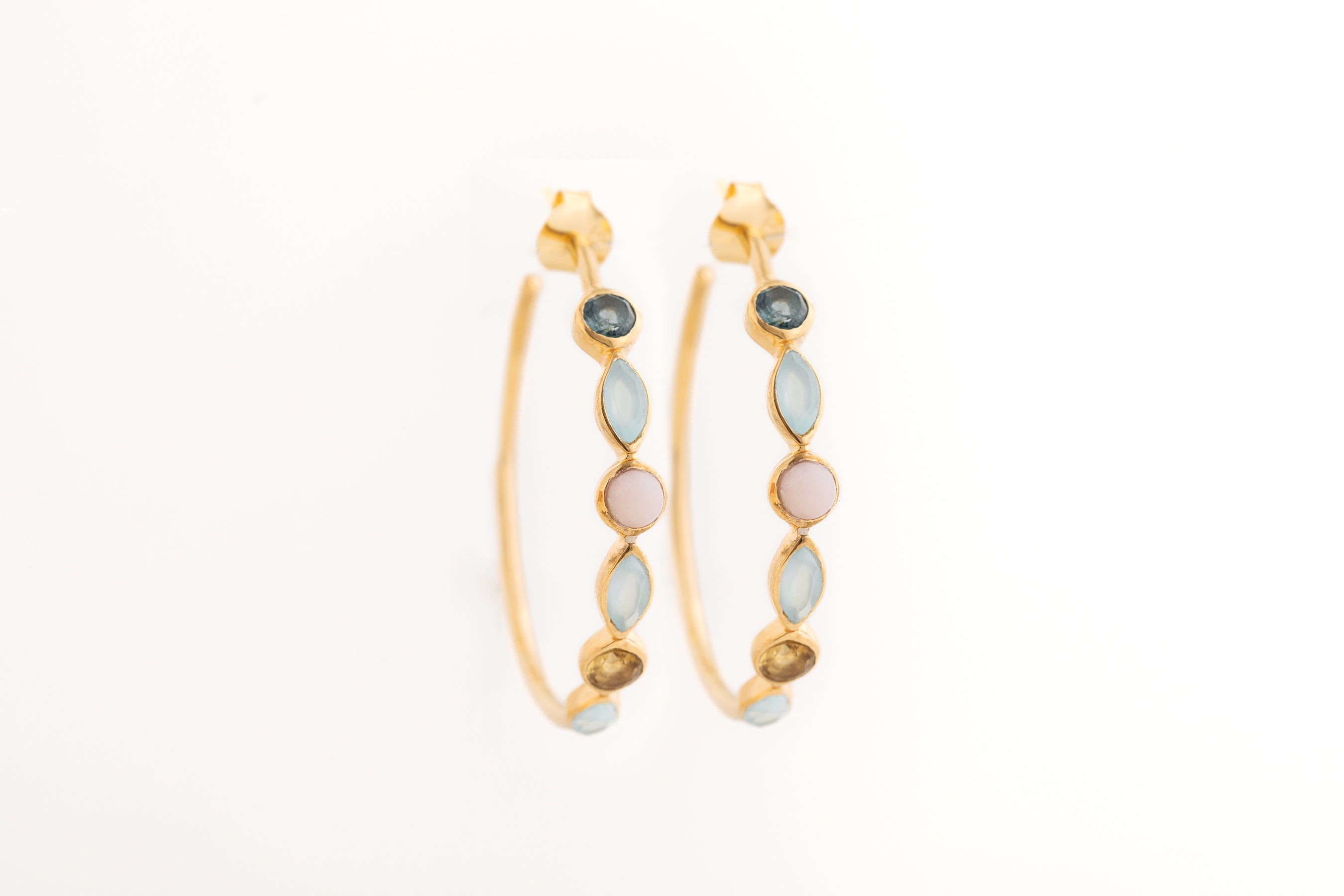 Gold Gemstone Hoop Earrings