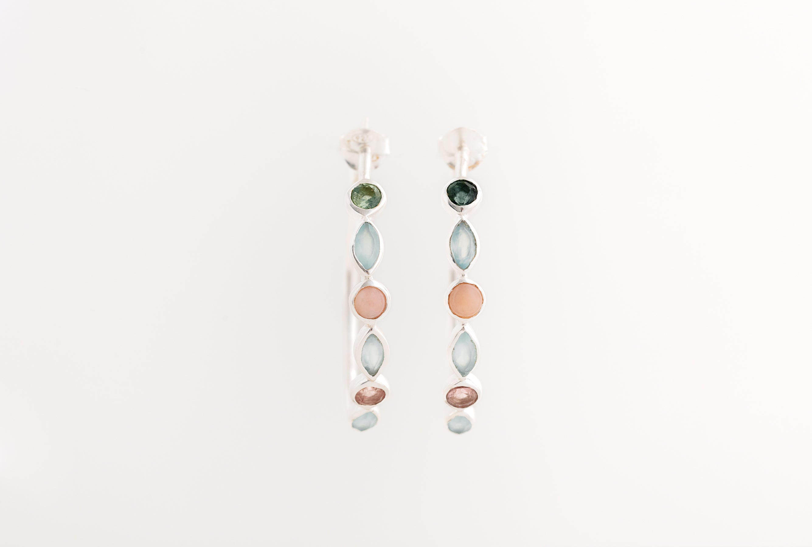 Silver Gemstone Hoop Earrings