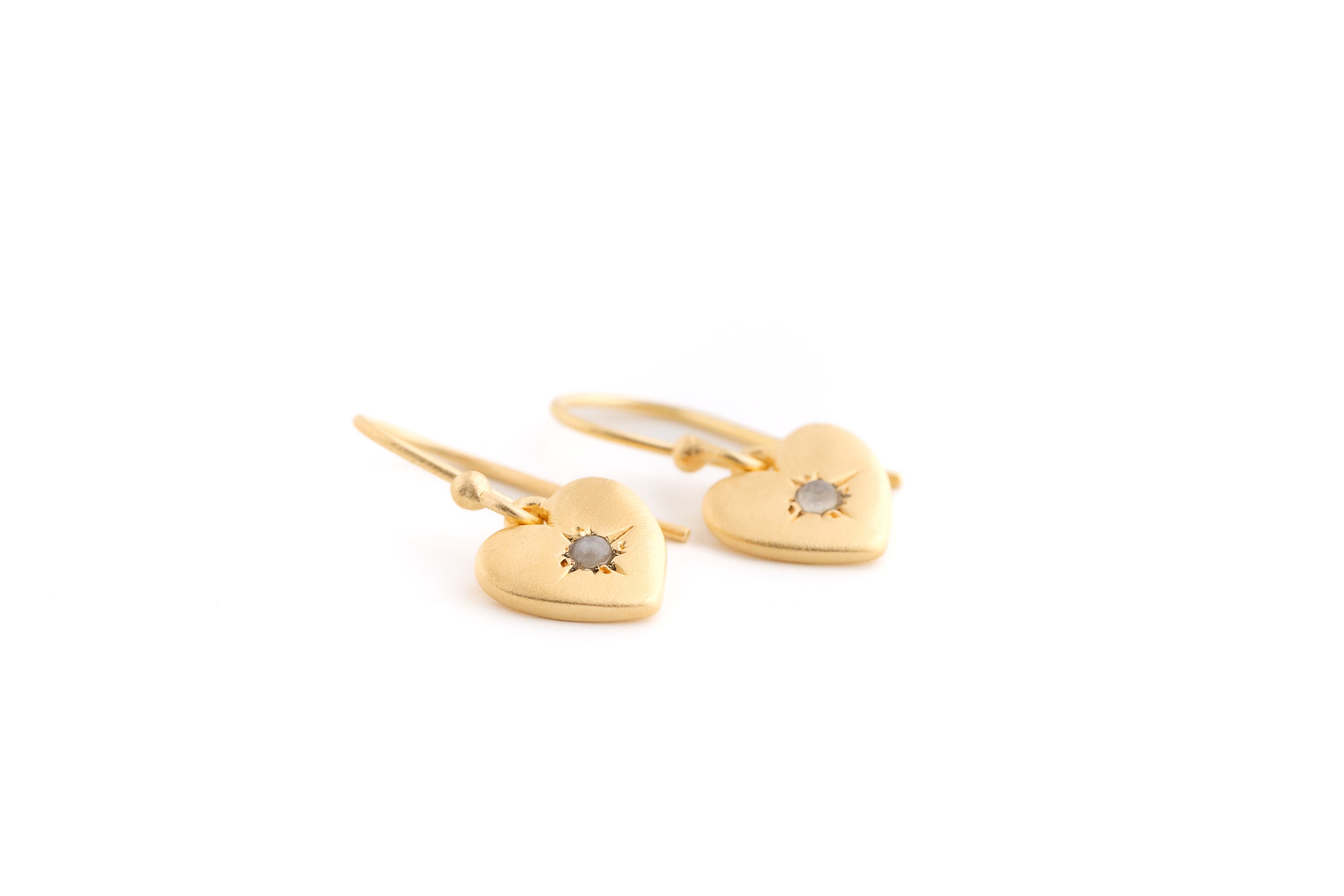 Gold Moonstone Heart Earrings