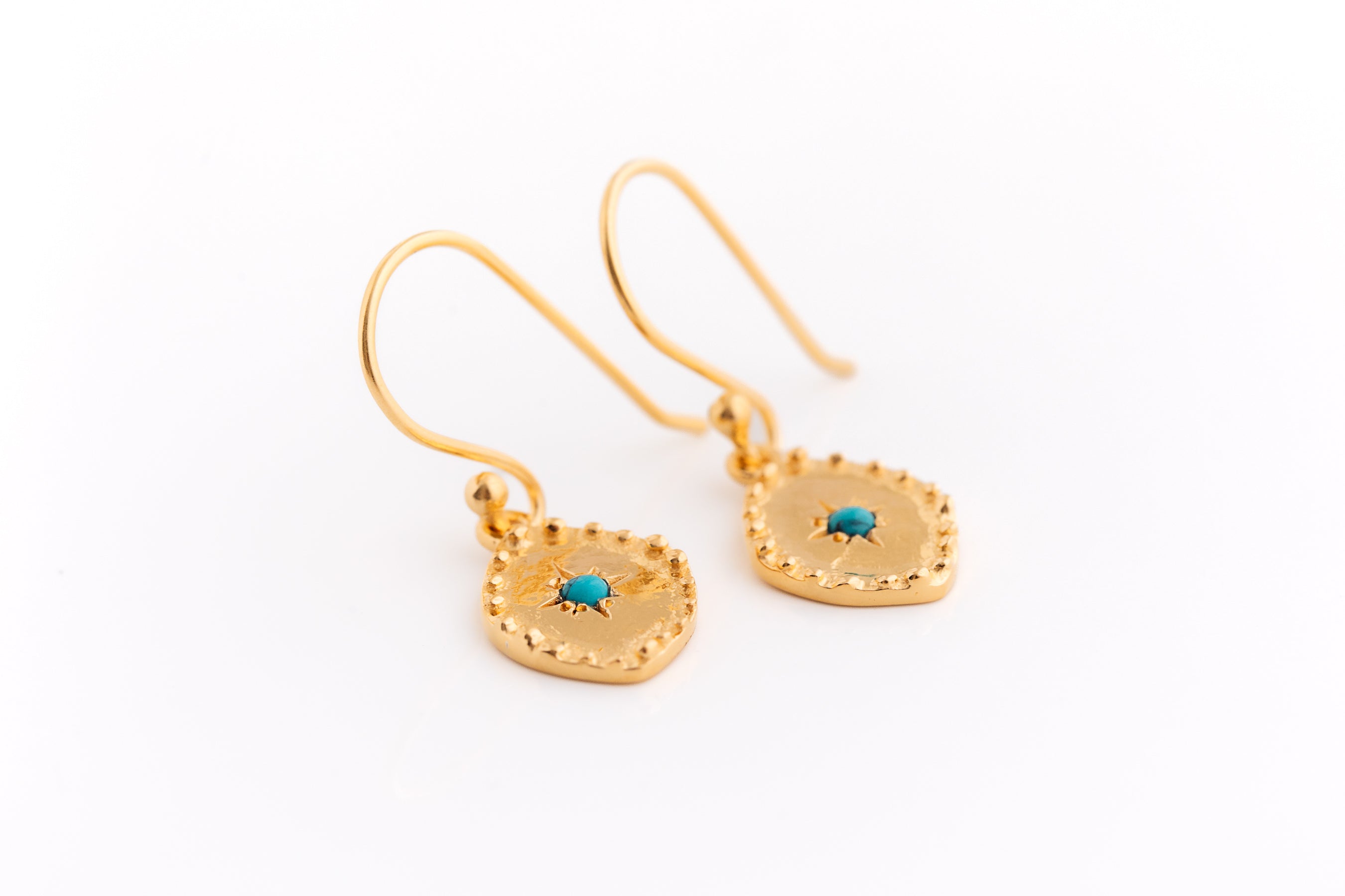 Gold Hammered Turquoise Earrings