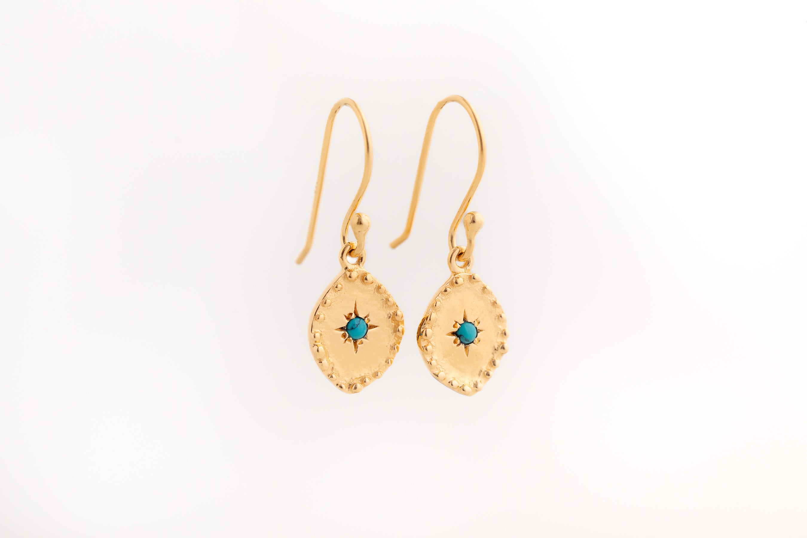 Gold Hammered Turquoise Earrings