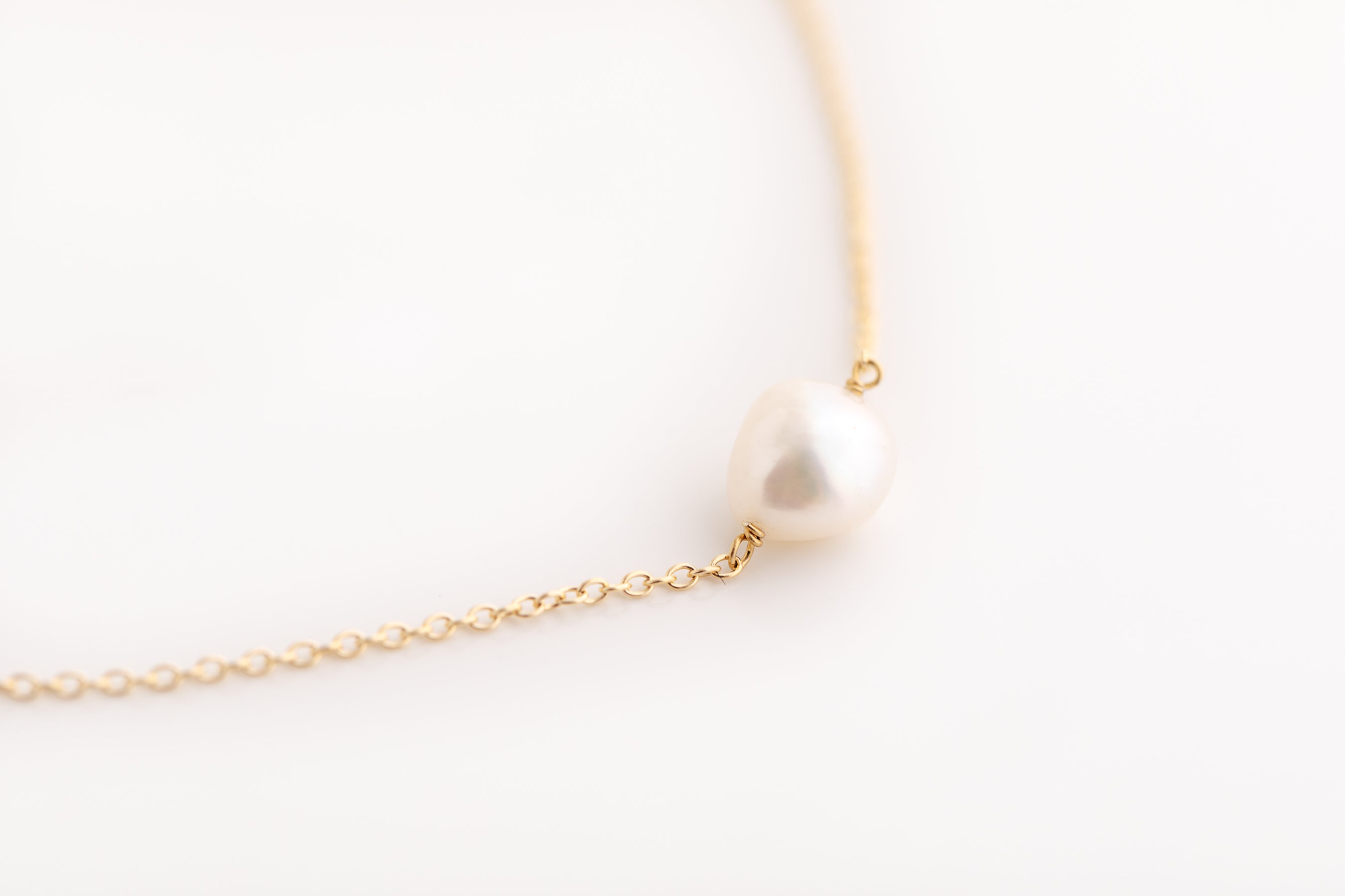 Gold Pearl on Chain Necklace