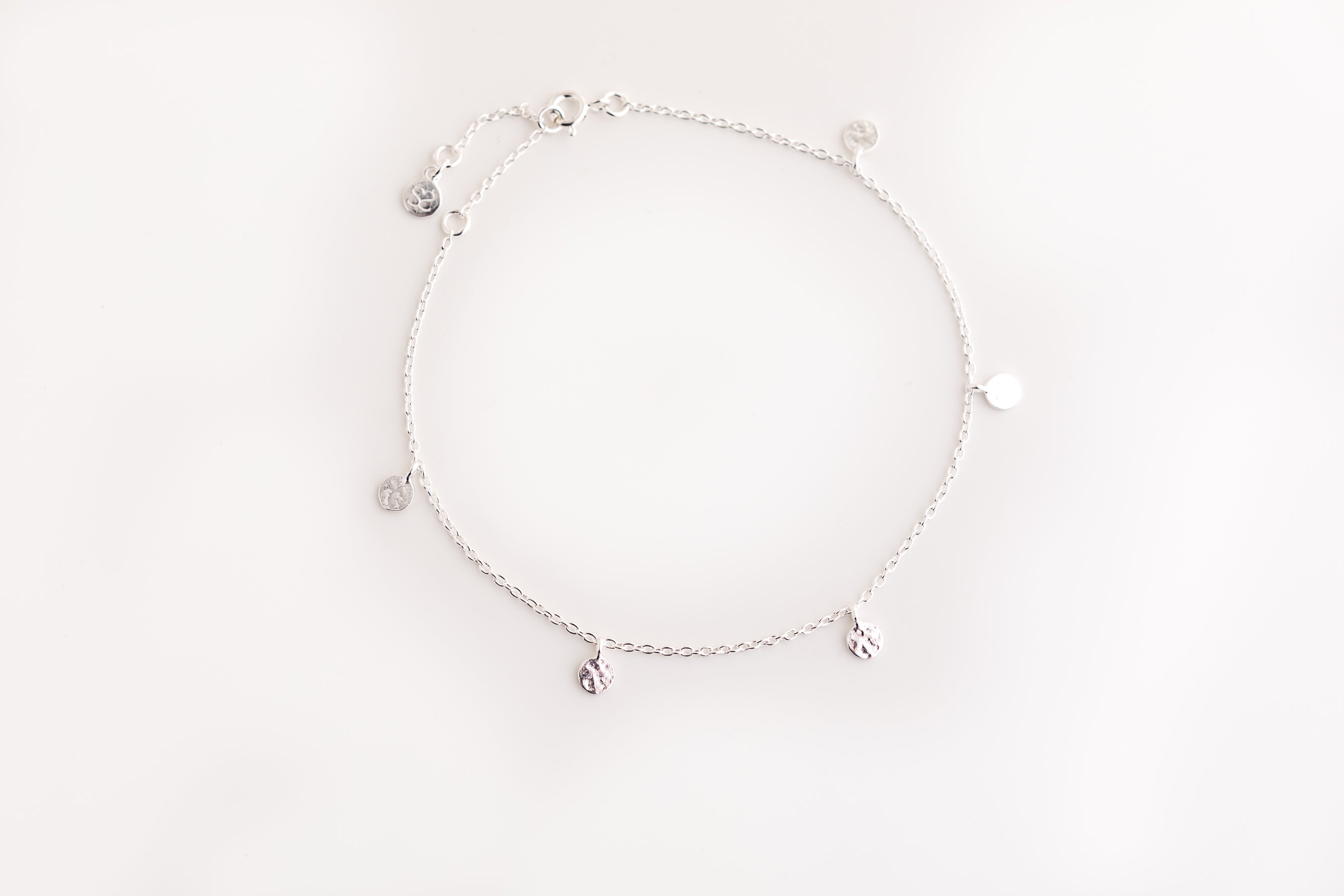 Silver Mini Hammered Disc Anklet