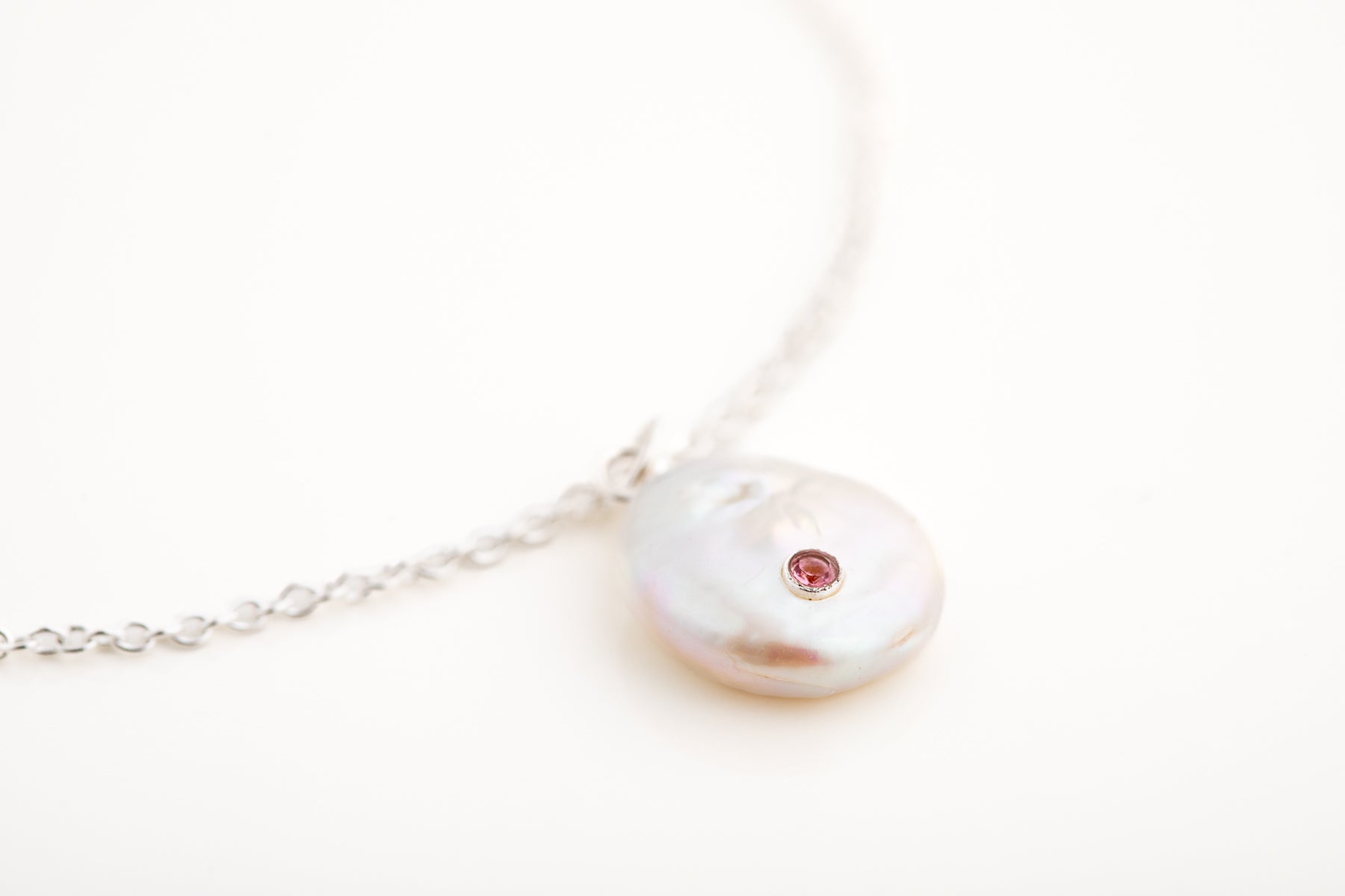 Silver Pearl and Pink Tourmaline Necklace
