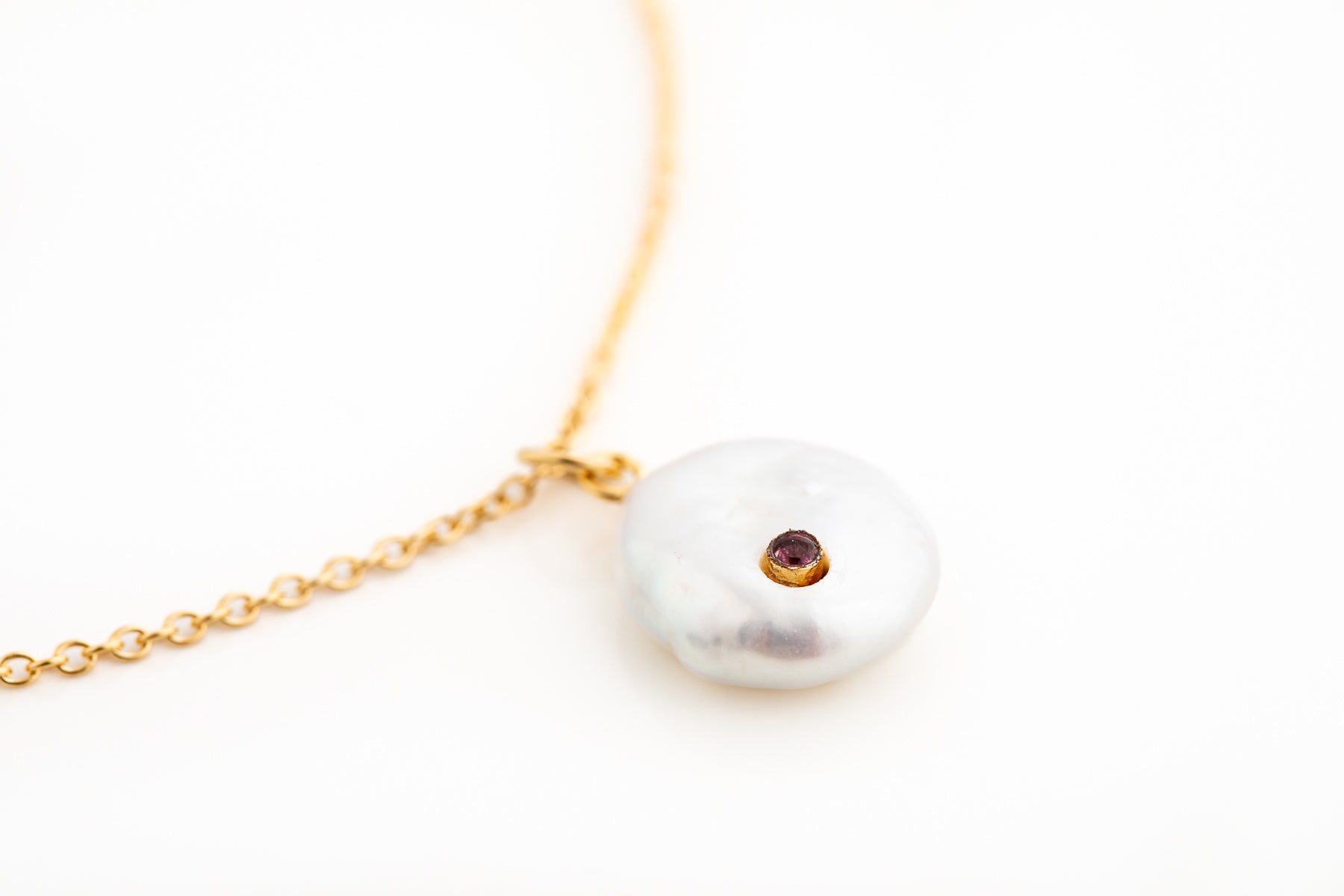 Gold Pearl and Pink Tourmaline Necklace