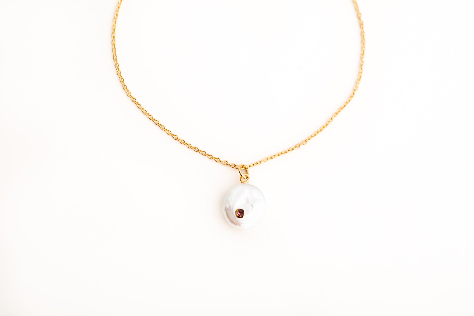 Gold Pearl and Pink Tourmaline Necklace