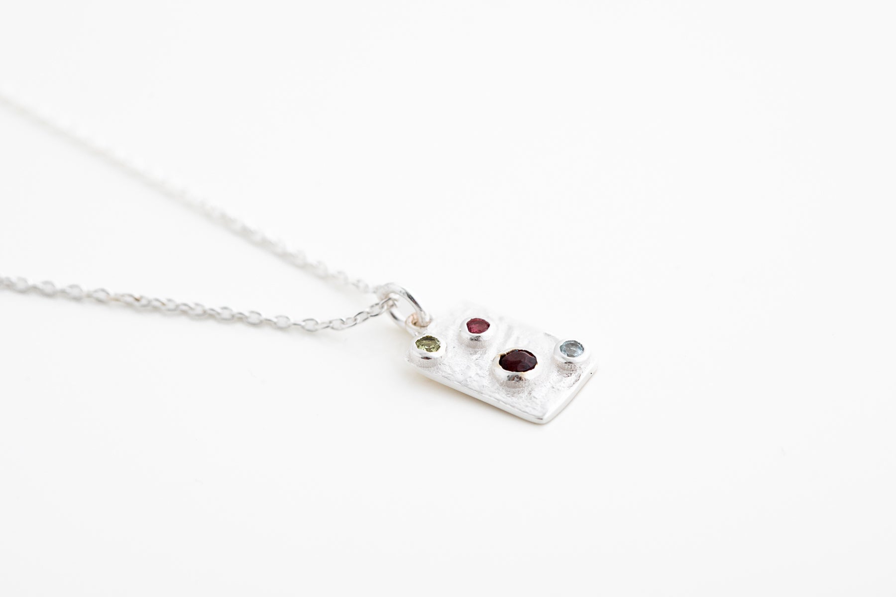 Multi Gemstone and Silver Pendant Necklace