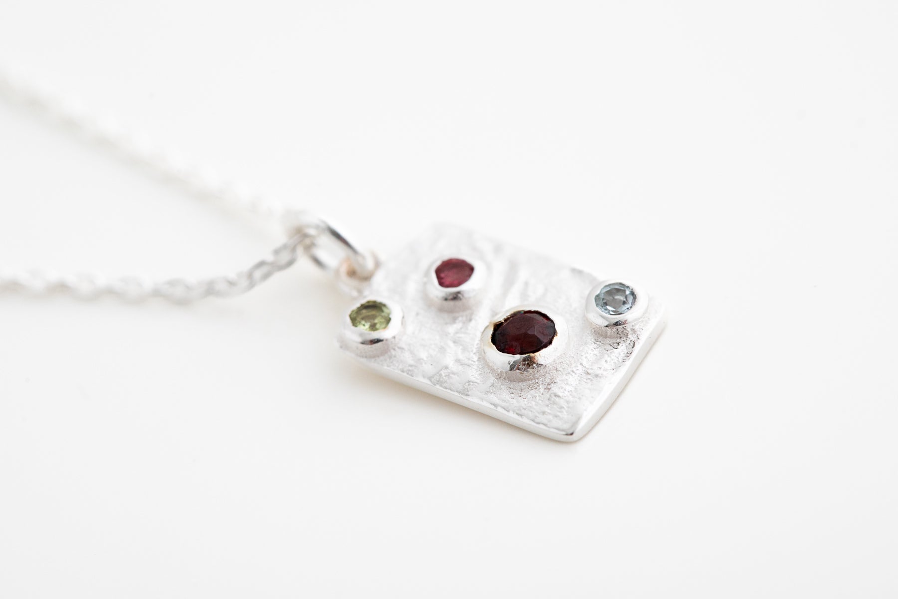 Multi Gemstone and Silver Pendant Necklace