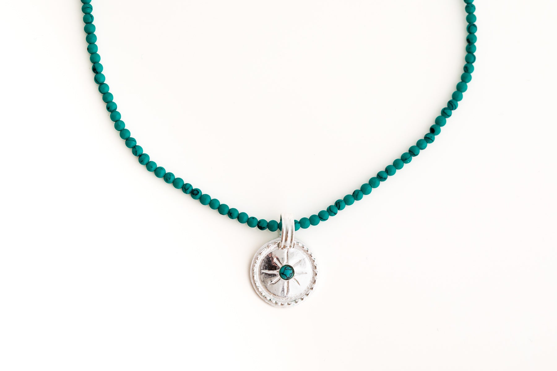 Turquoise Beaded Neckace with Detachable Silver Pendant