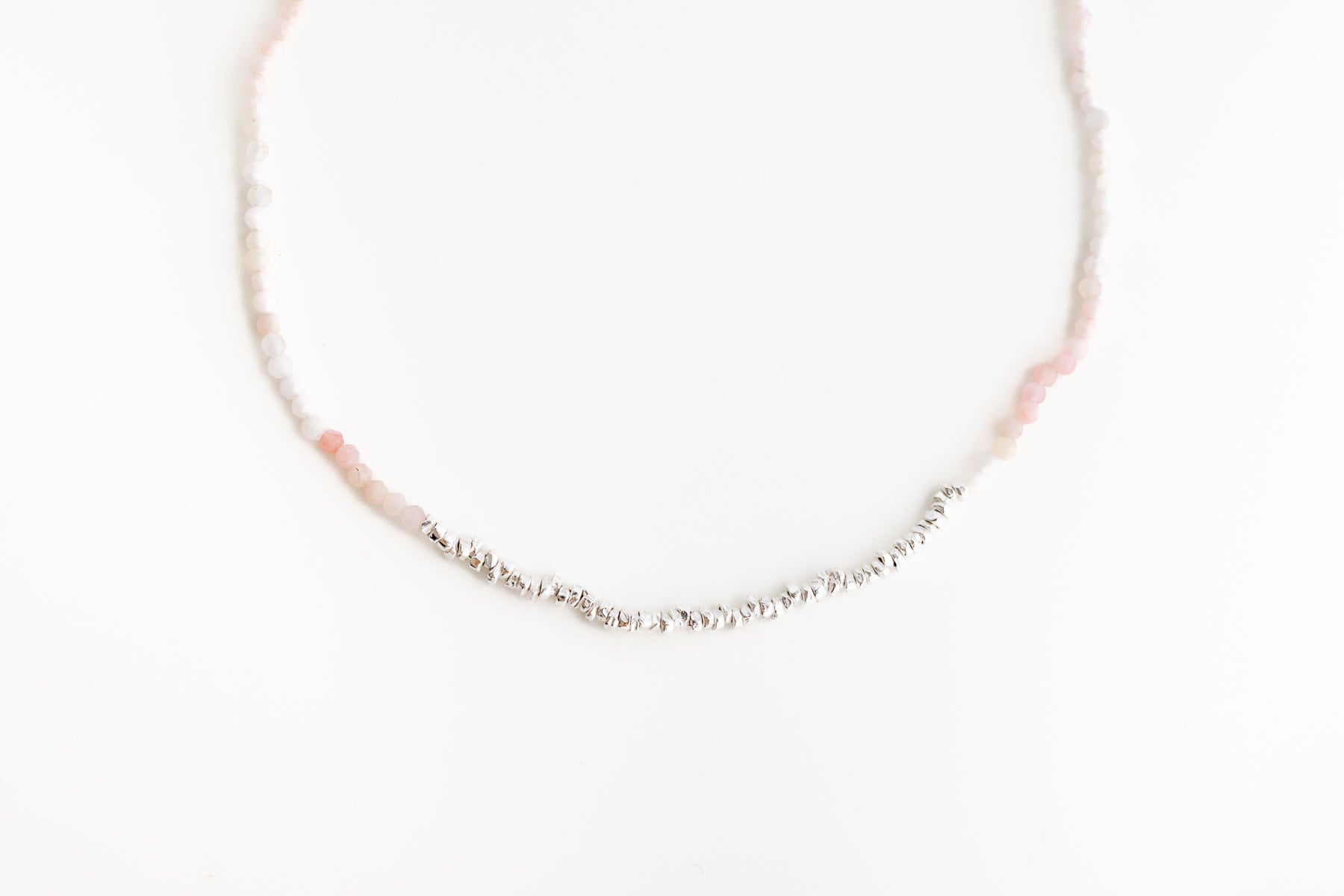 Pink Opal and Silver Beaded Necklace