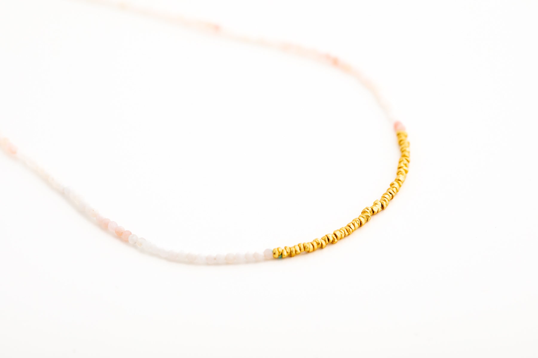 Pink Opal and Gold Beaded Necklace