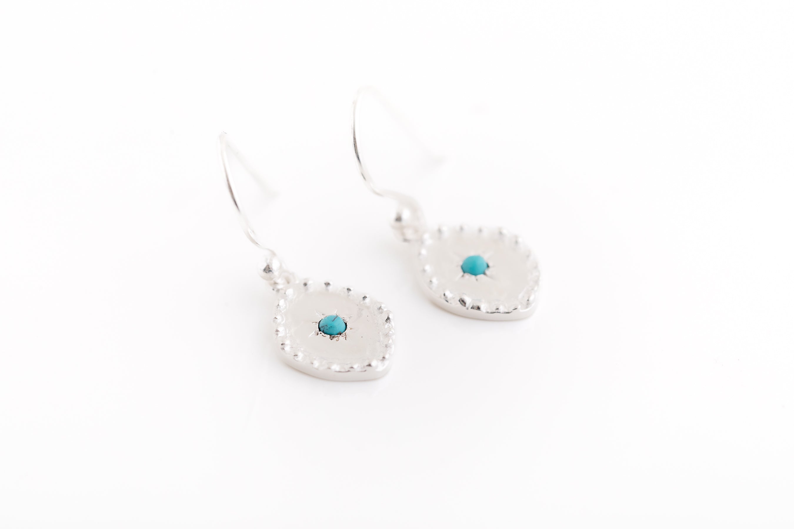 Silver Hammered Turquoise Earrings