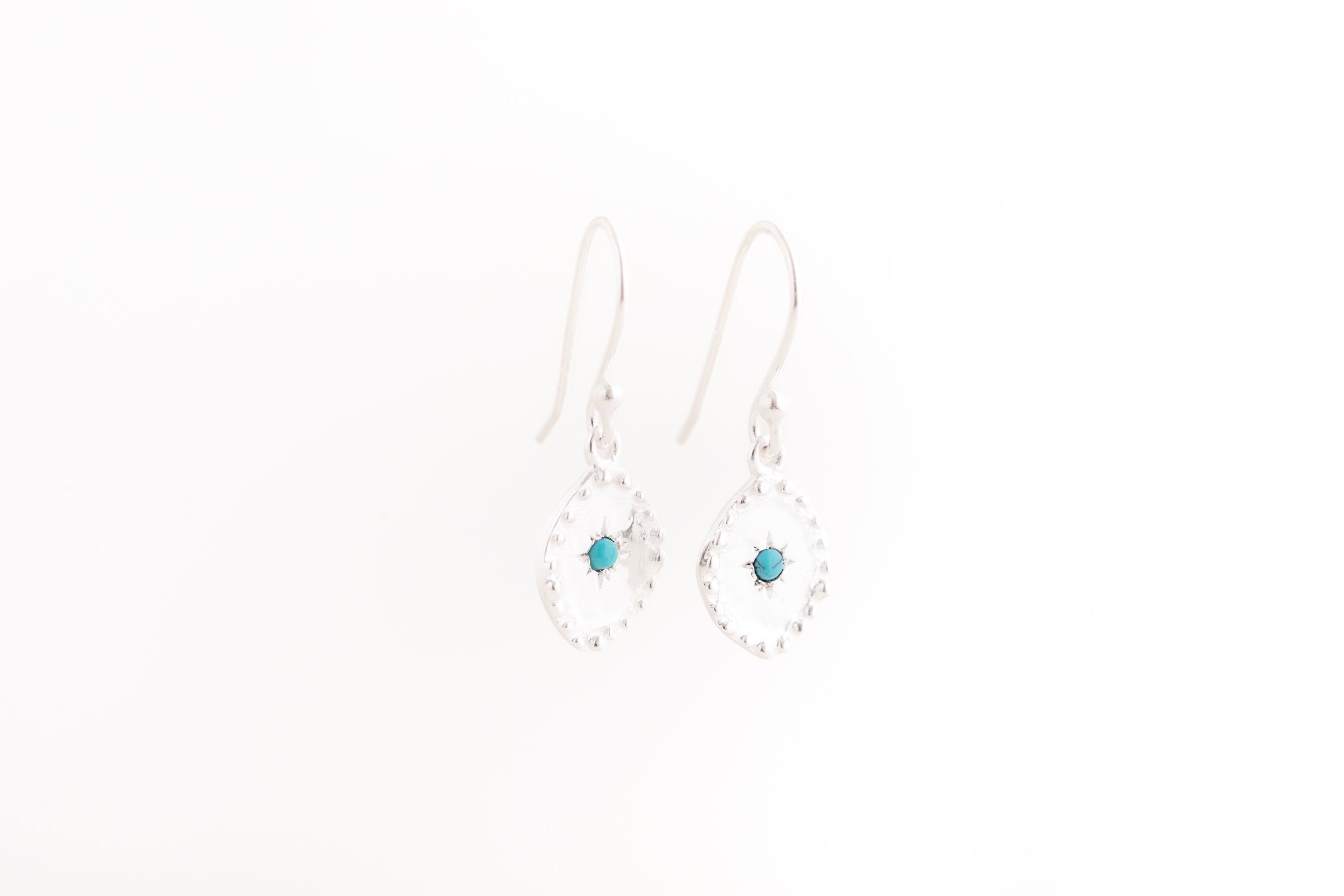 Silver Hammered Turquoise Earrings