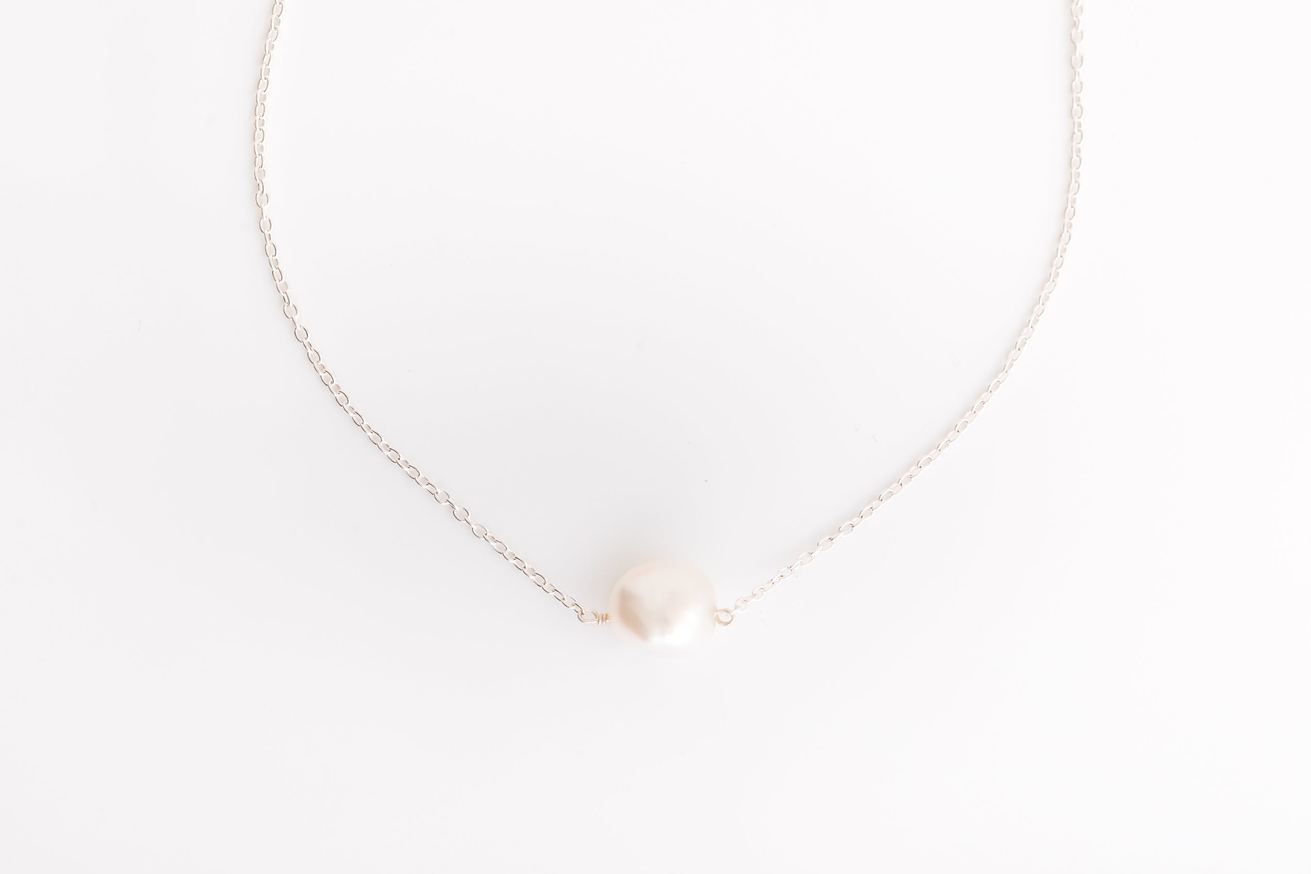 Silver Pearl on Chain Necklace