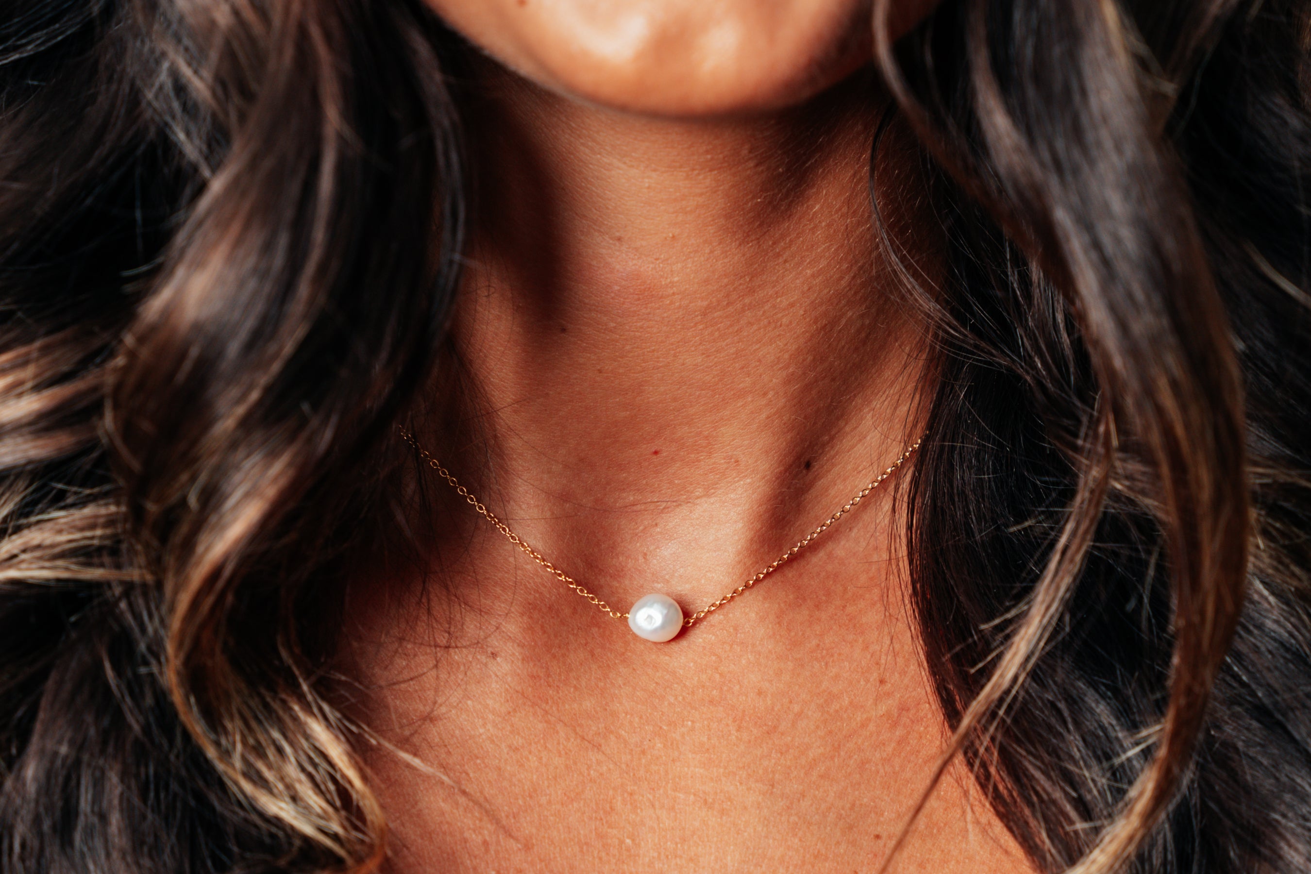 Gold Pearl on Chain Necklace