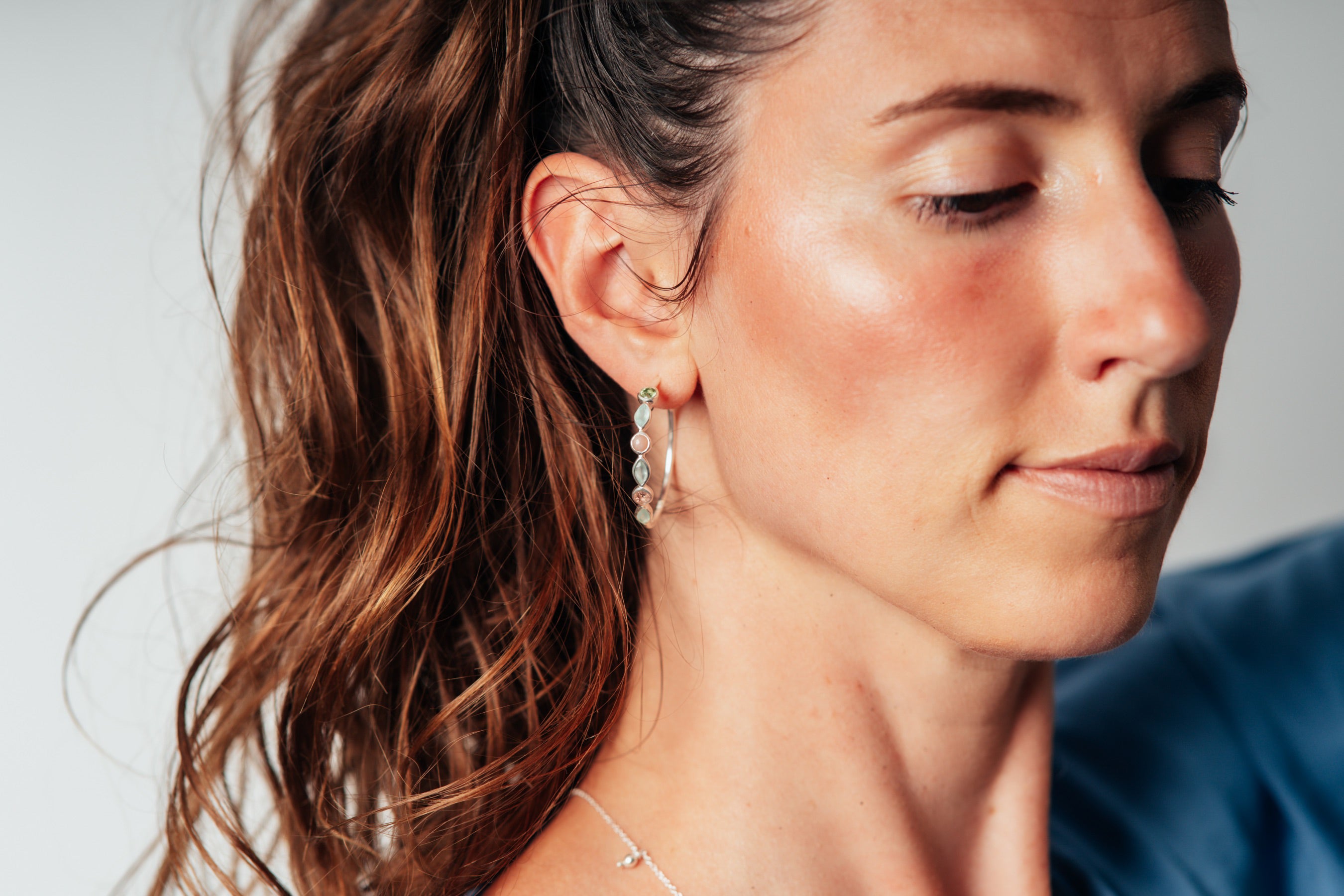 Silver Gemstone Hoop Earrings