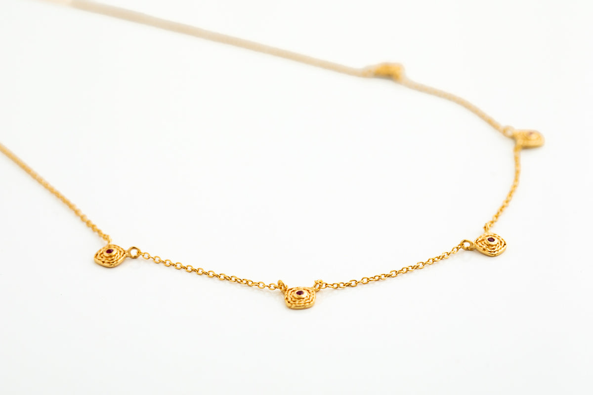 Gold Ruby Charm Necklace