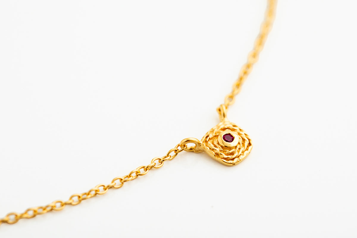 Gold Ruby Charm Necklace