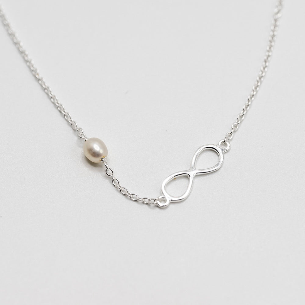 Silver Infinity Necklace with Pearl