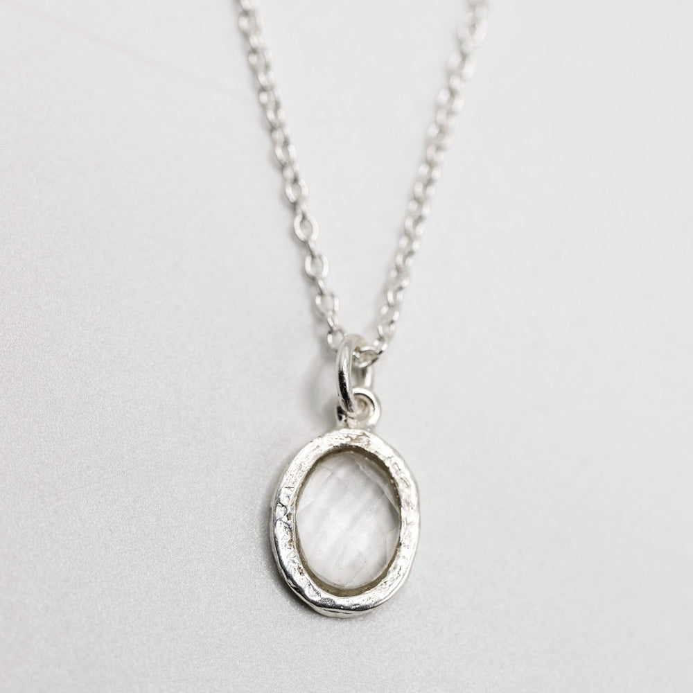 Silver Oval Crystal Necklace