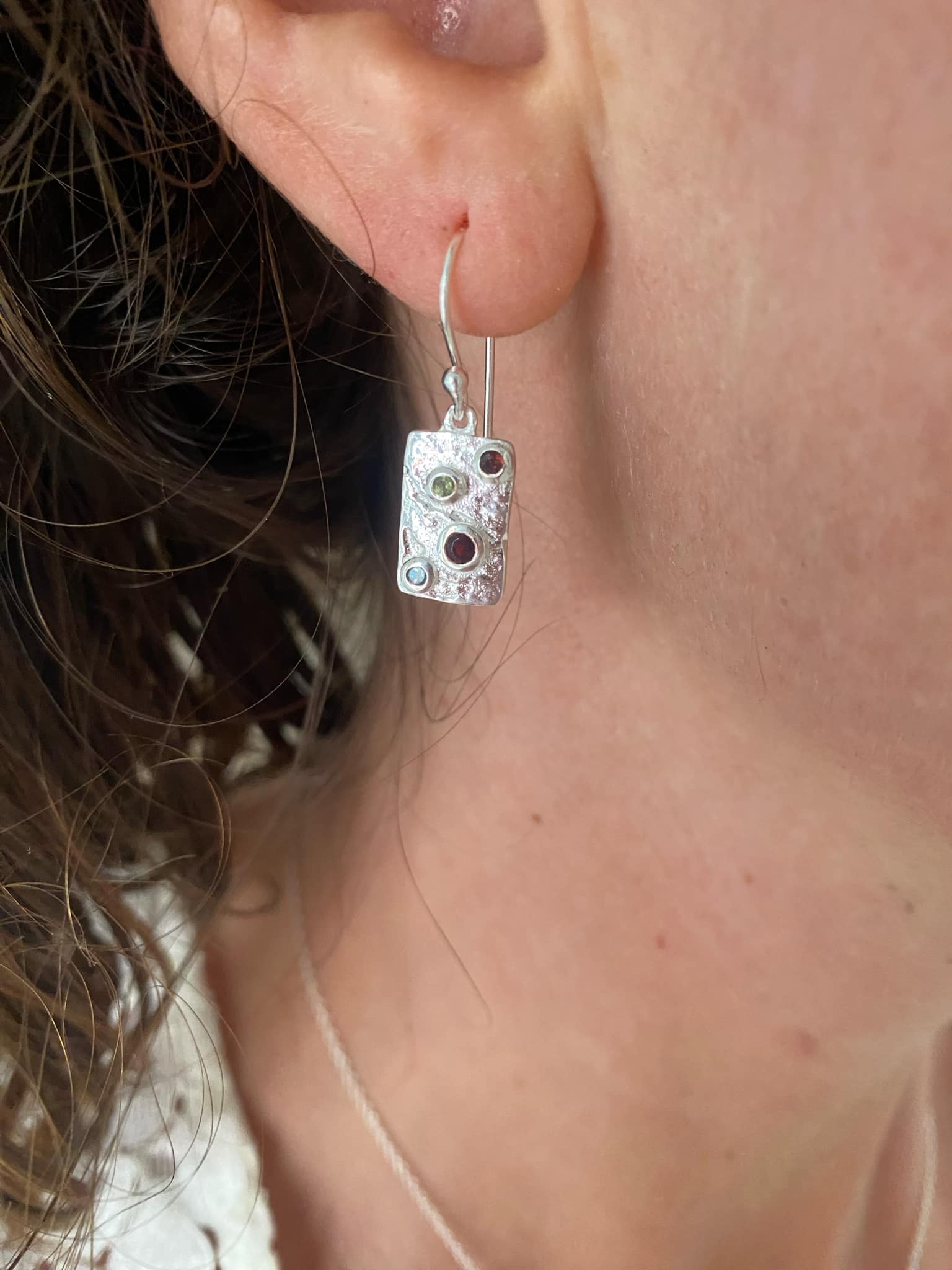 Multi Gemstone and Silver Earrings