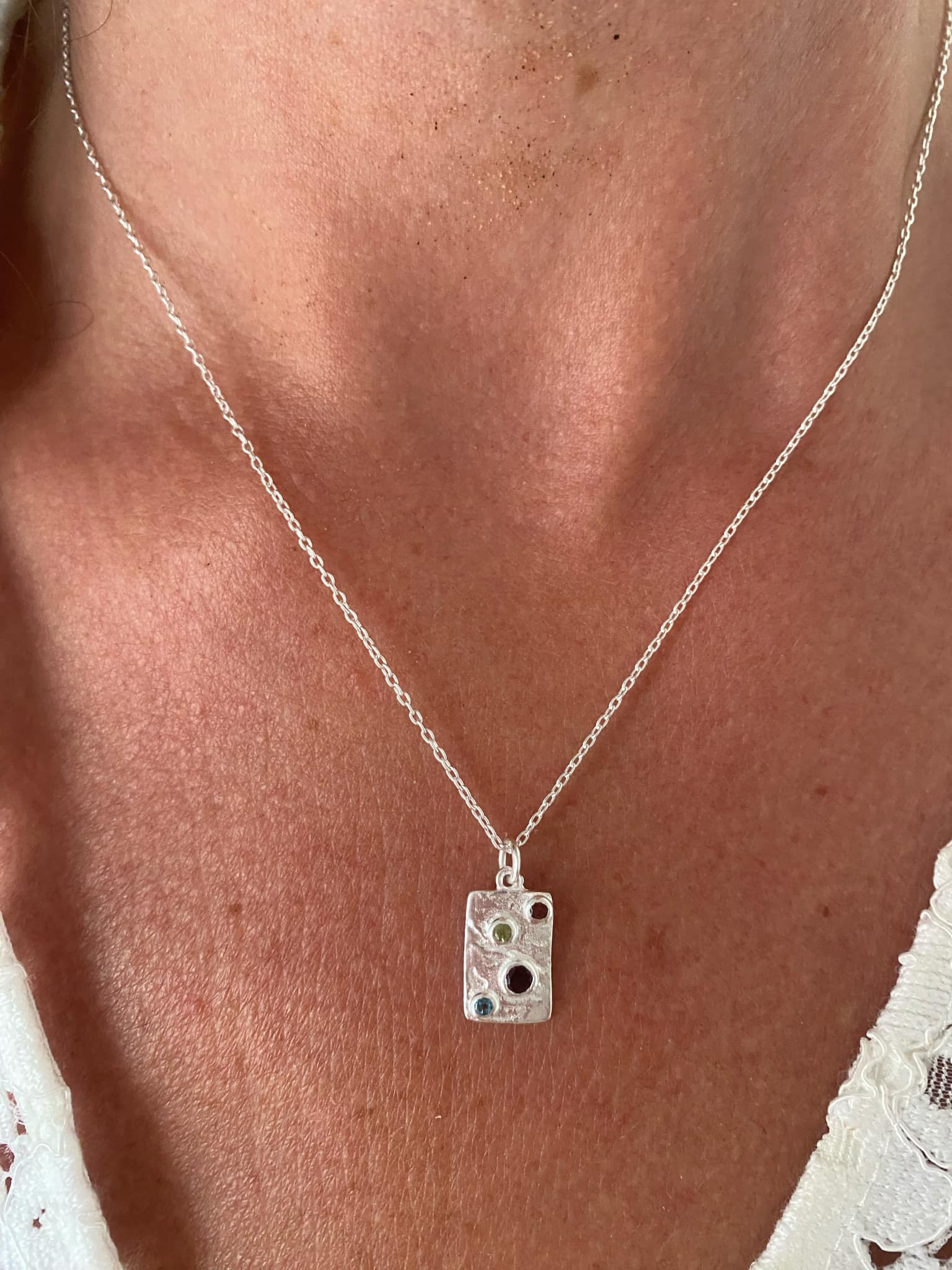 Multi Gemstone and Silver Pendant Necklace