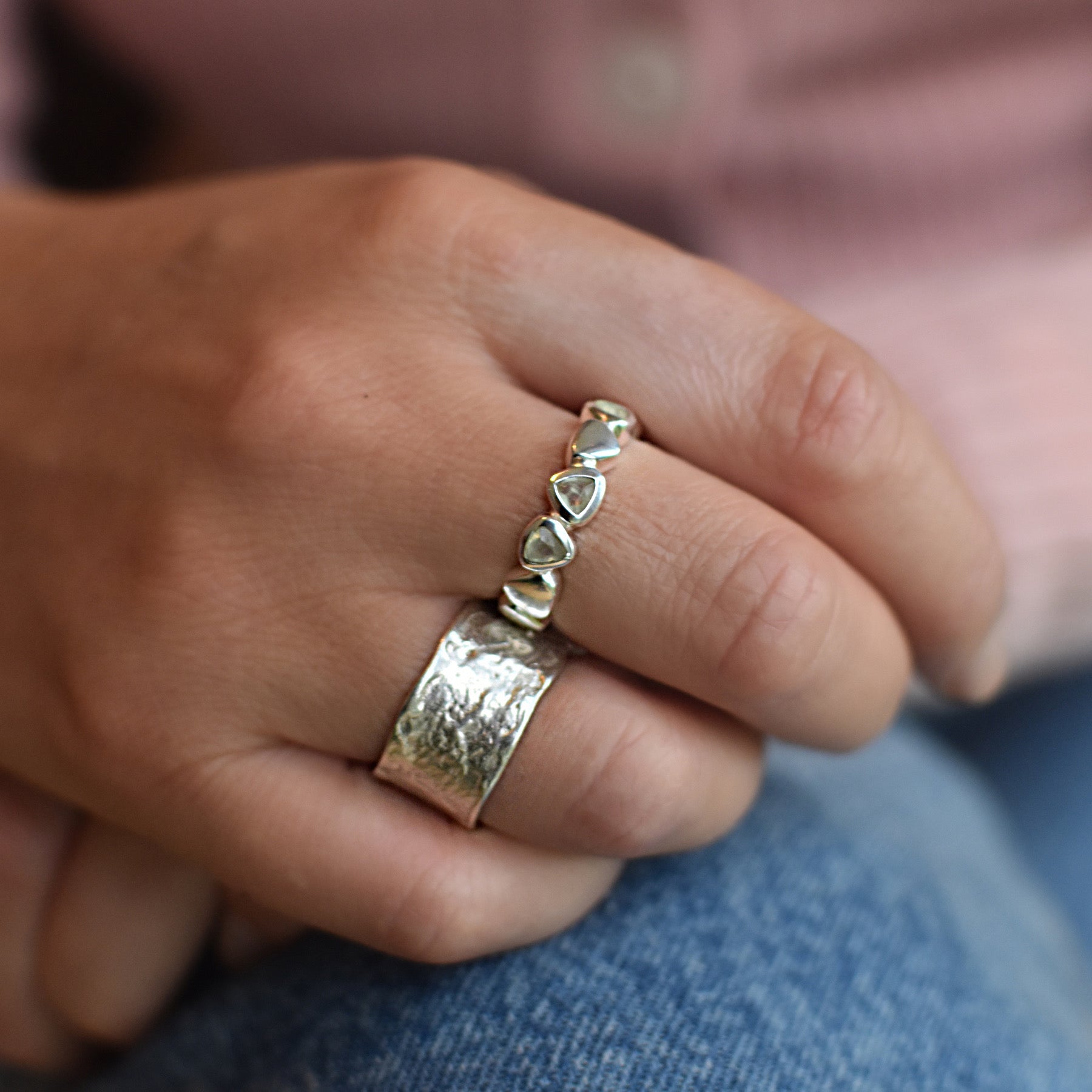 Silver Prehnite Ring